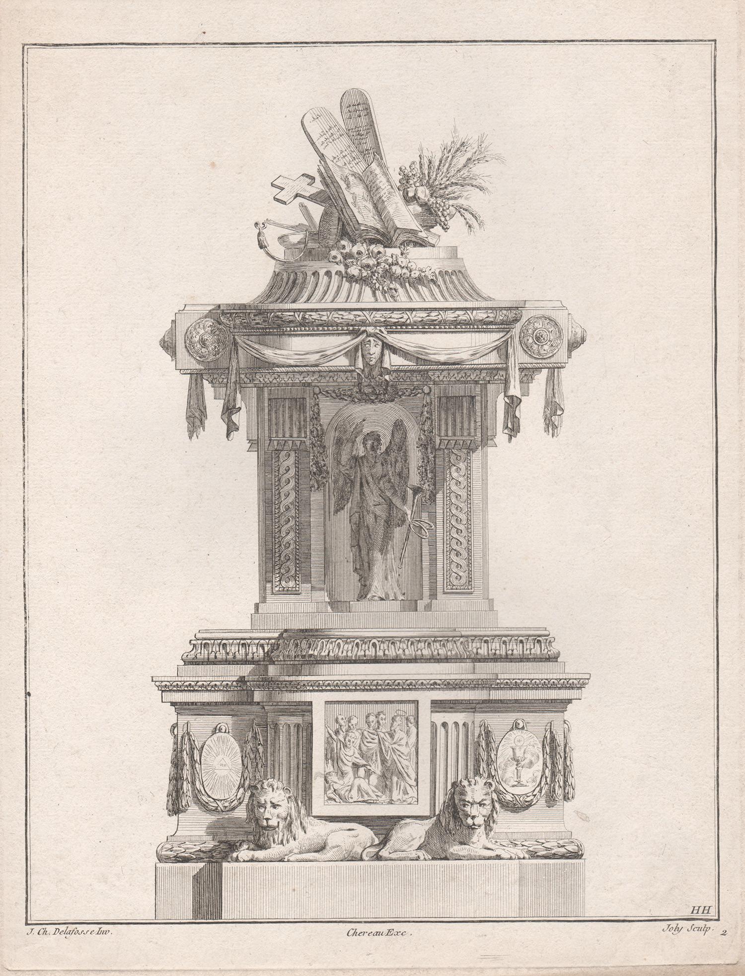 Joly after Jean-Charles Delafosse (1734-1791) Interior Print – Französisches neoklassizistisches Design für einen Pulpit, Gravur nach Delafosse