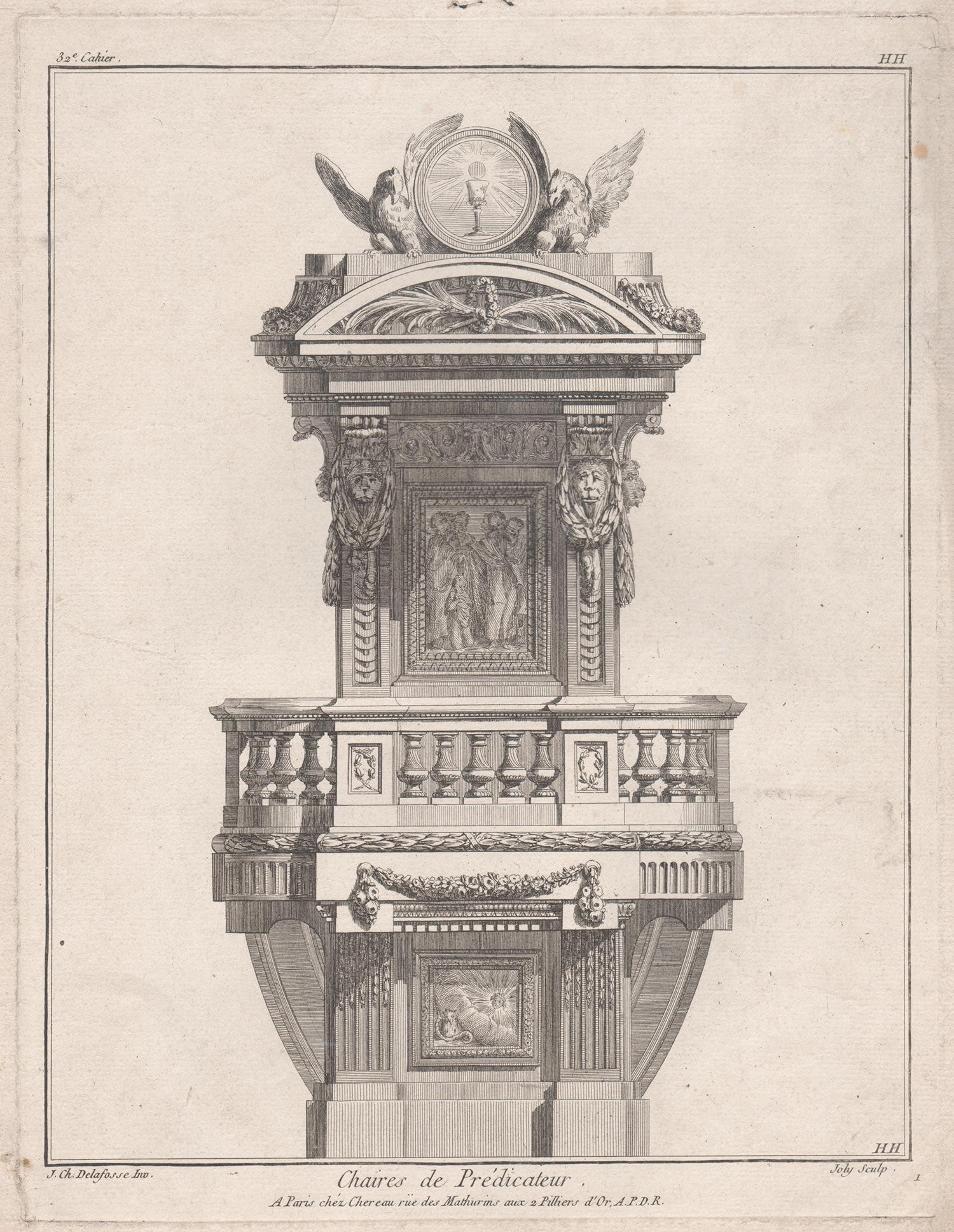 Joly after Jean-Charles Delafosse (1734-1791) Print - French Neoclassical design for a Pulpit, engraving after Delafosse