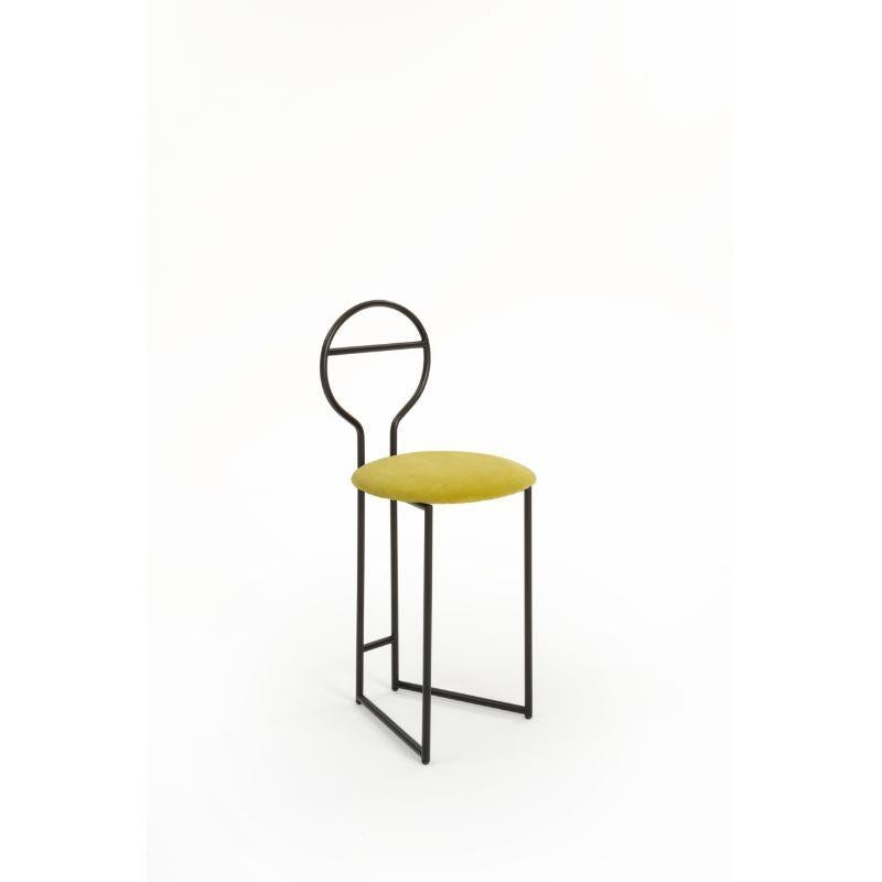Joly Chairdrobe black LB Velvetforthy Chartreause by Colé Italia with Lorenz & Kaz (2019)
Dimensions: H.86/seat H. 45 D.38 W.40 cm
Materials: tubular steel, bent and powder painted. Padded upholstered seat
Finishing: GD gold; BK black

Also
