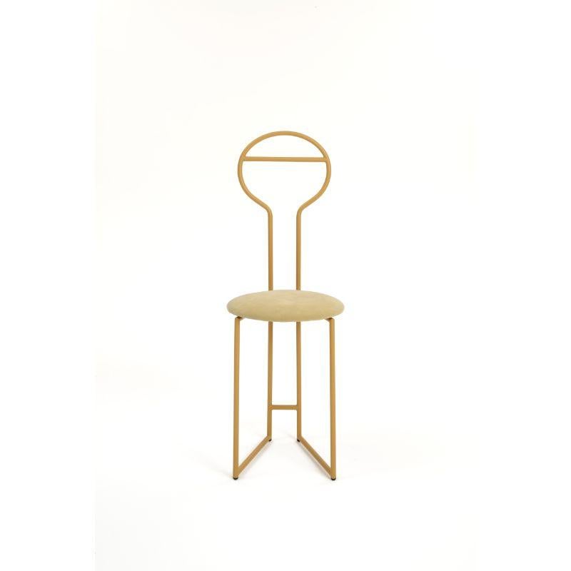 Joly Chairdrobe Gold HB Velvetforthy Avorio by Colé Italia with Lorenz&Kaz (2019)
Dimensions: H.105/seat H. 45 D.38 W.40 cm
Materials: tubular steel, bent and powder painted. Padded upholstered seat
Finishing: GD gold; BK black

Also available: