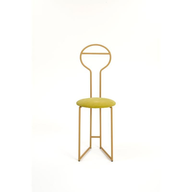 Joly Chairdrobe Gold HB Velvetforthy Chartreuse by Colé Italia with Lorenz & Kaz (2019)
Dimensions: H.105/seat H. 45 D.38 W.40 cm
Materials: Tubular Steel, Bent and Powder Painted. Padded upholstered seat
Finishing: GD gold; BK black

Also