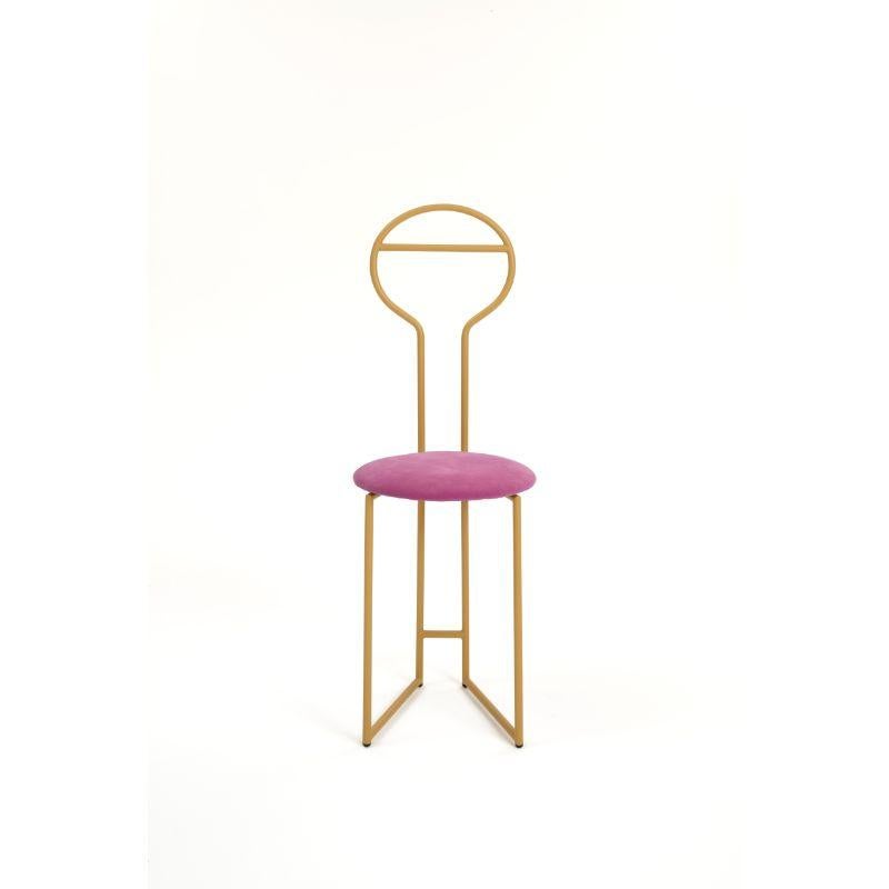 Joly Chairdrobe Gold HB Velvetforthy Malva by Colé Italia with Lorenz & Kaz (2019)
Dimensions: H.105/seat H. 45 D.38 W.40 cm
Materials:tubular steel, bent and powder painted. Padded upholstered seat
Finishing: GD gold; BK black

Also Available: