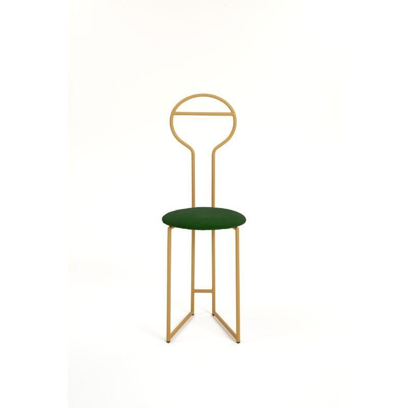 Joly Chairdrobe Gold HB Velvetforthy Smraldo by Colé Italia with Lorenz & Kaz (2019)
Dimensions: H.105/seat H. 45 D.38 W.40 cm
Materials: Tubular Steel, Bent and Powder Painted. Padded upholstered seat
Finishing: GD gold; BK black

Also