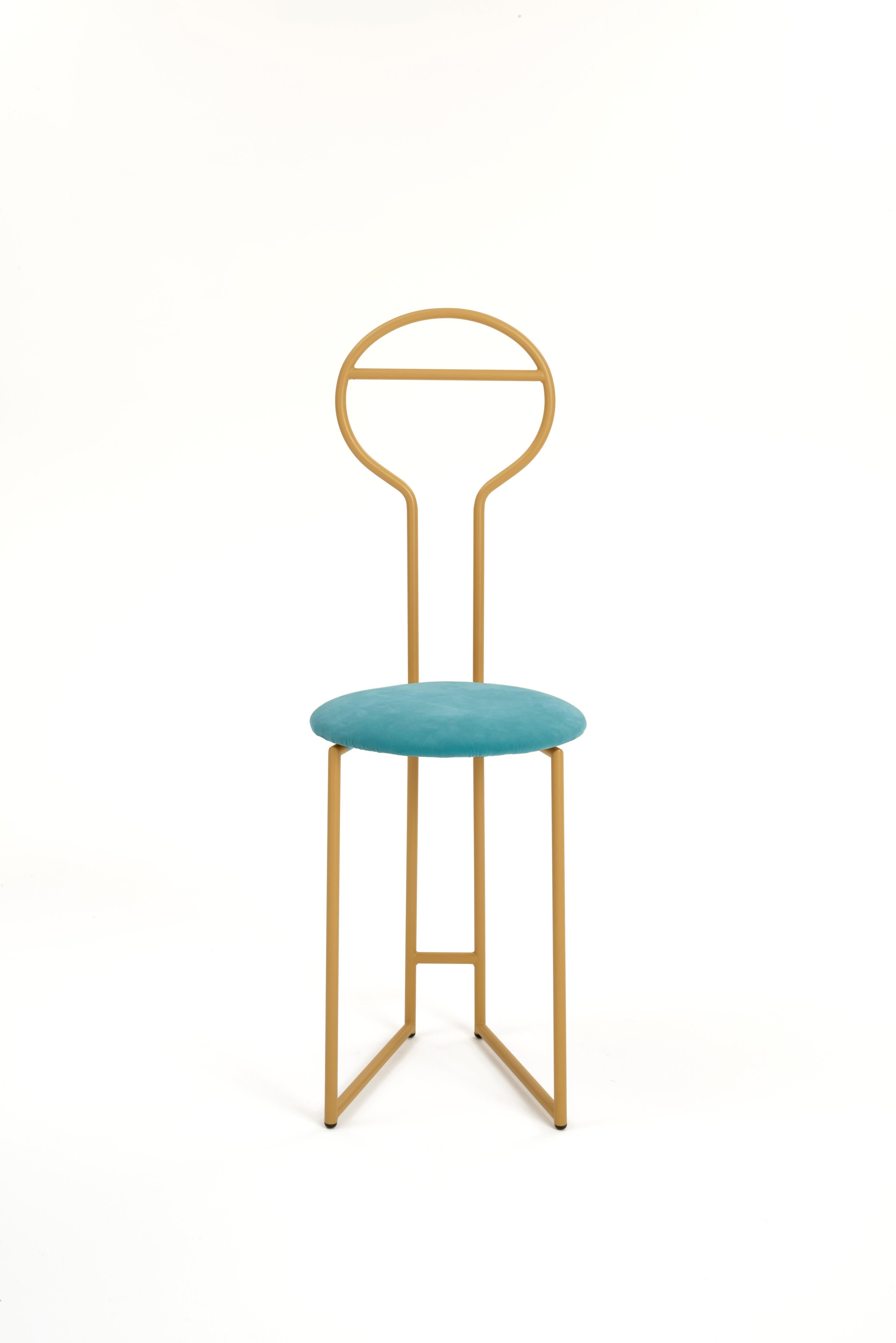 European Joly Chairdrobe, High Back, Gold Steel Structure and Electric Blue Fine Velvet