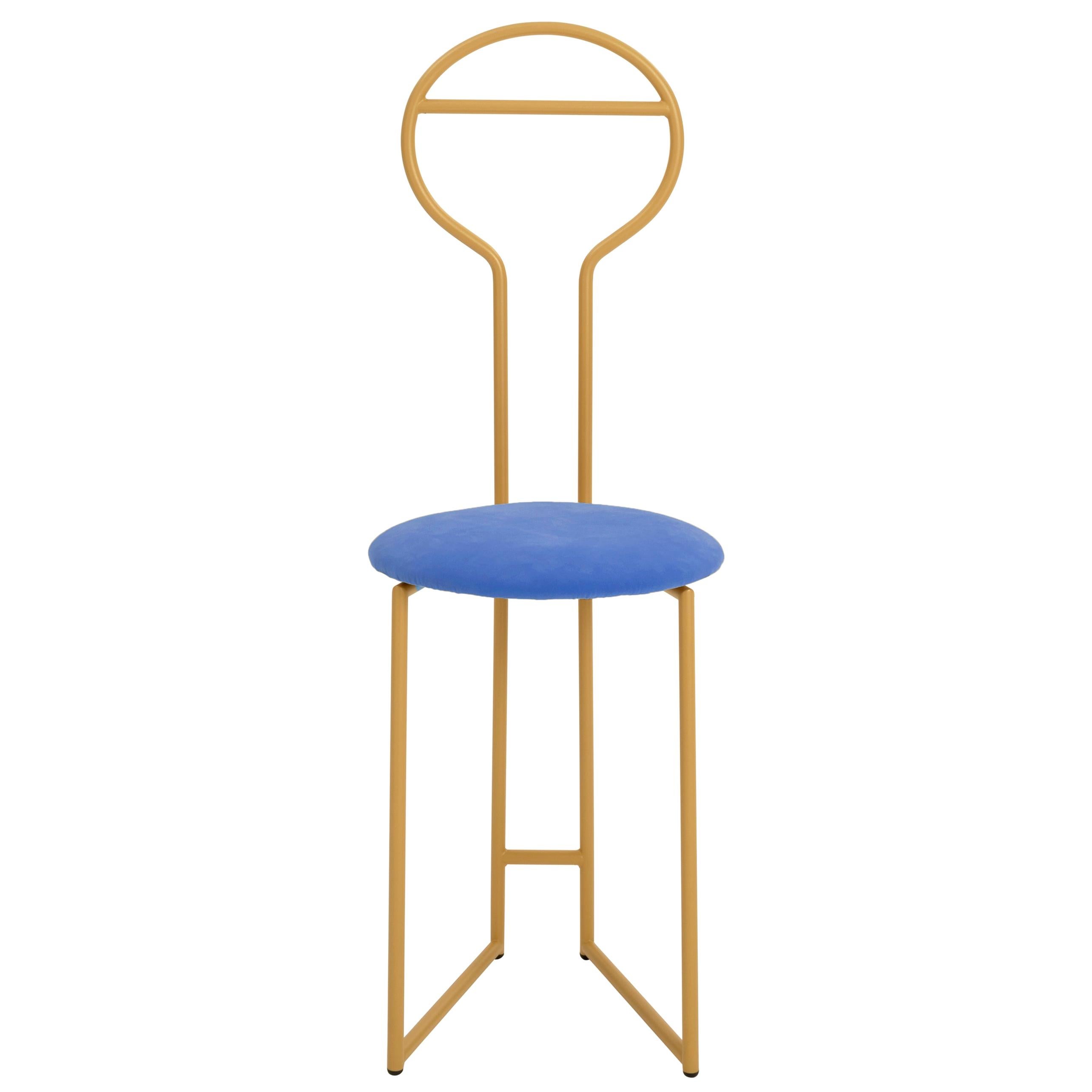 Joly Chairdrobe, High Back, Gold Steel Structure and Electric Blue Fine Velvet