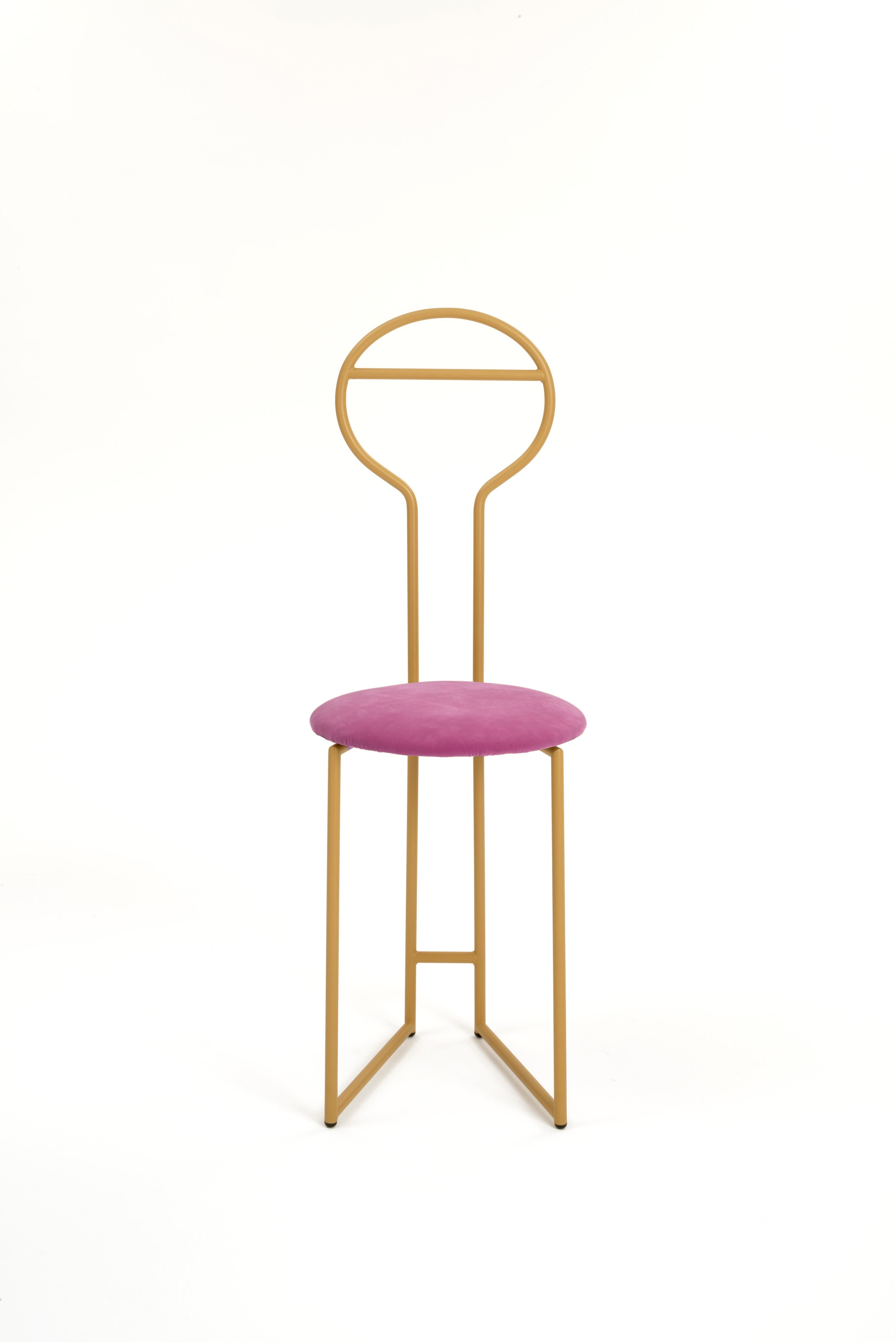 European Joly Chairdrobe, High Back, Gold Steel Structure and Pale Yellow Italian Velvet