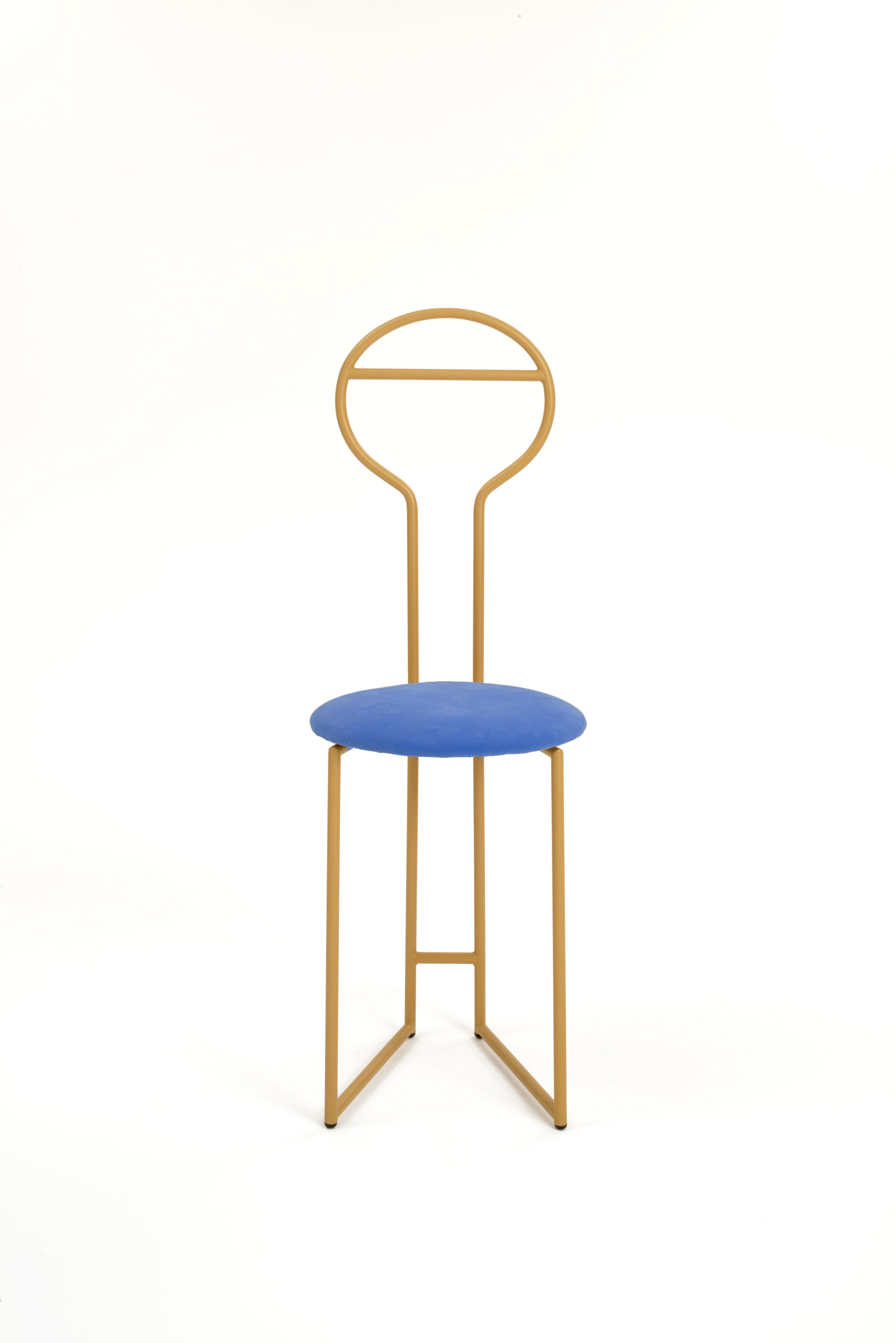 Painted Joly Chairdrobe, High Back, Gold Steel Structure and Pale Yellow Italian Velvet