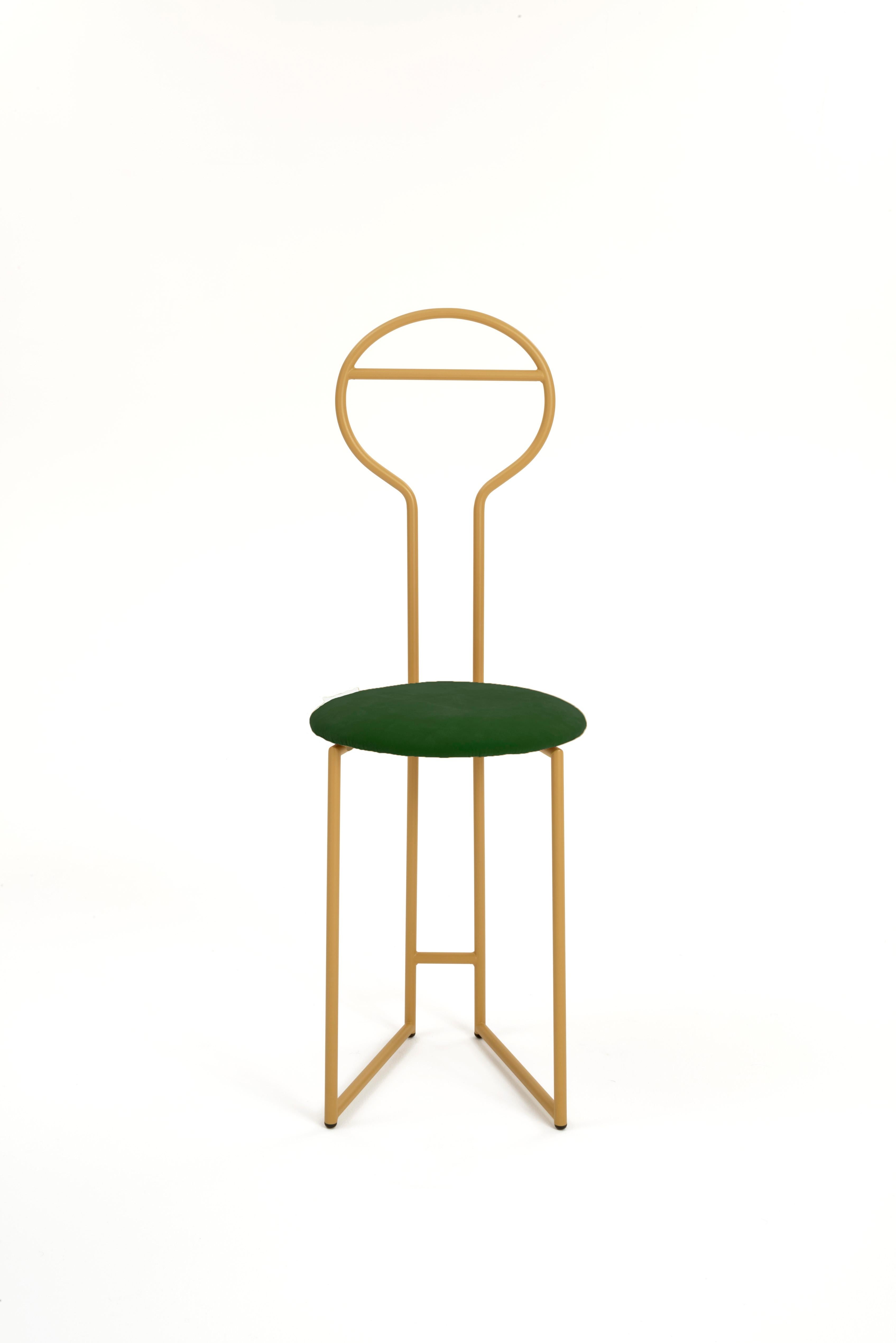 Contemporary Joly Chairdrobe, High Back, Gold Steel Structure and Pale Yellow Italian Velvet