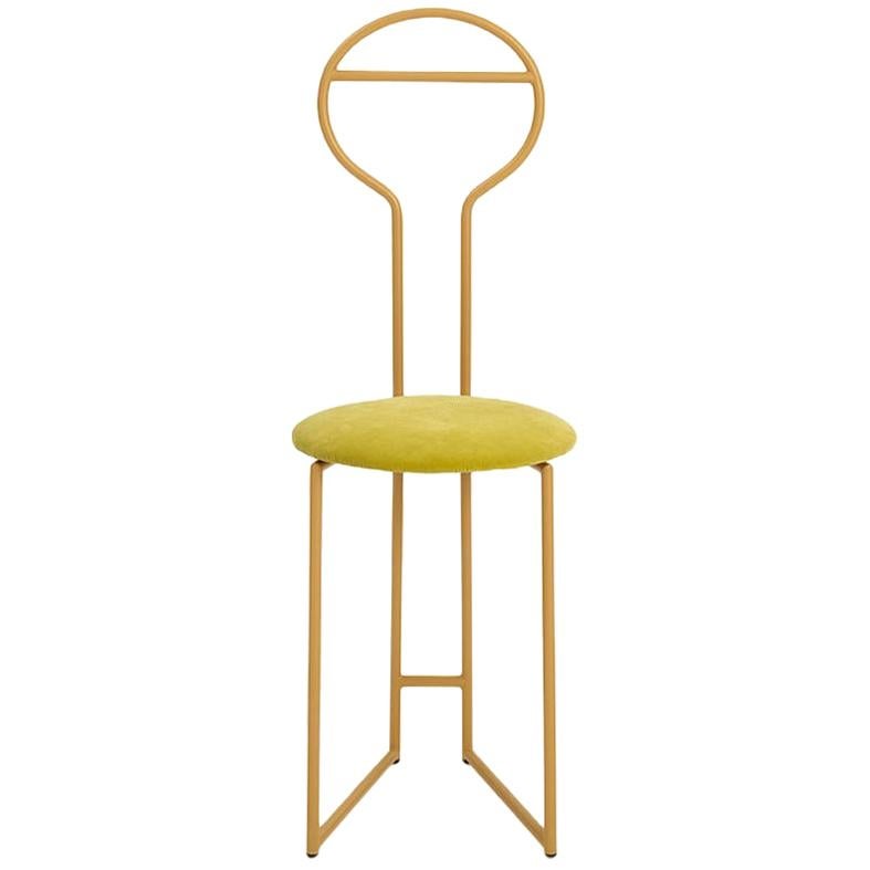 Joly Chairdrobe, High Back, Gold Steel Structure and Pale Yellow Italian Velvet