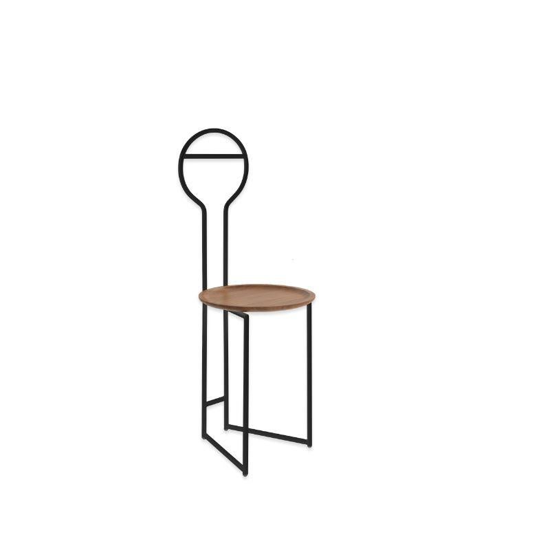 Joly HB Dumb Waiter, High Back & Black Painted with Canaletto by Colé Italia with Lorenz&Kaz (2019)
Dimensions: H.105/seat H. 45 D.38 W.40 cm
Materials: Tubular Steel, Bent and Powder Painted. Wooden Seat in Canaletto walnut
Finishing: GD gold;