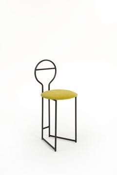 Joly Green Velvet Chair and Silent Butler, Low Back; Black Steel and Fabric