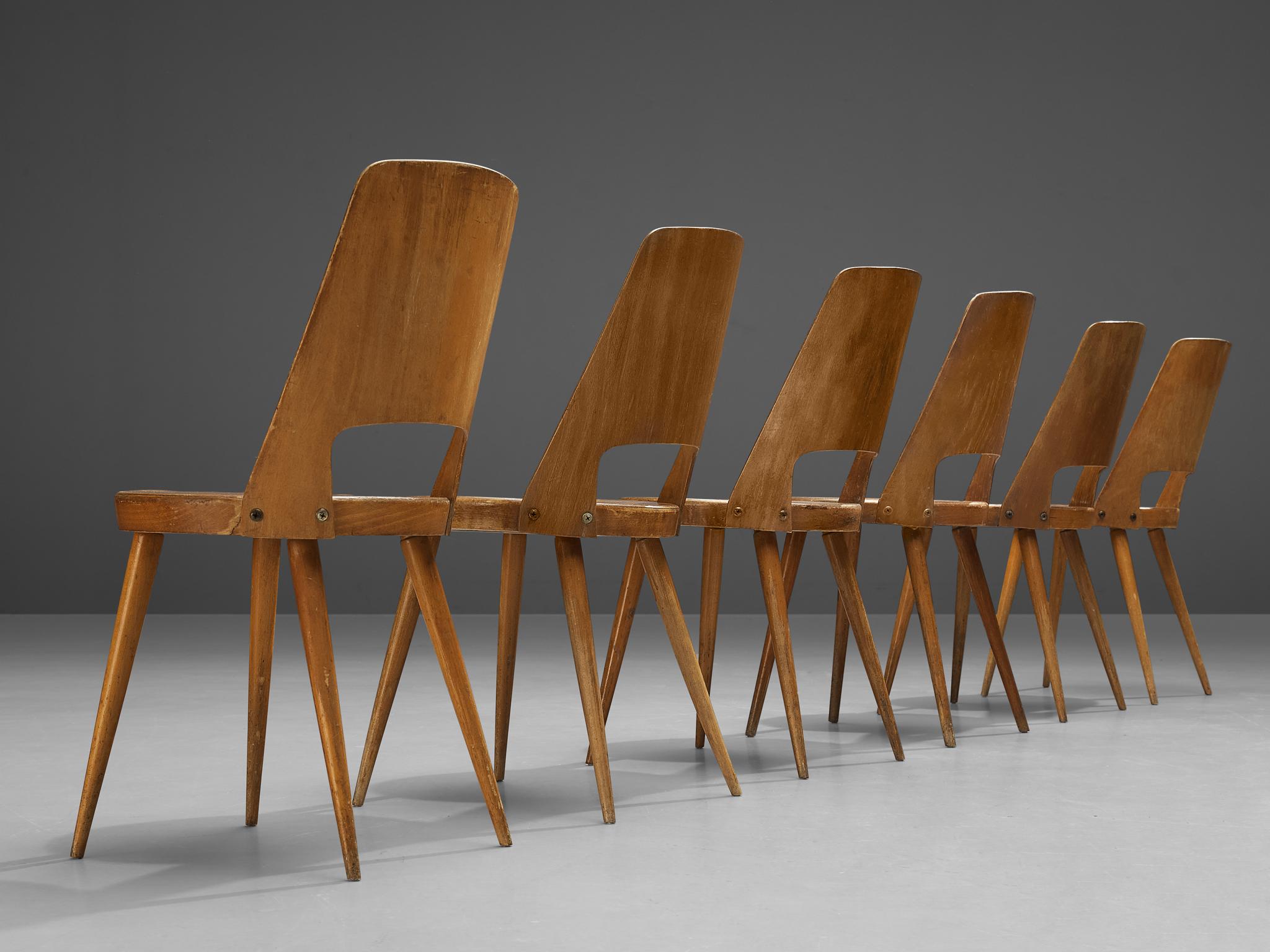 French Jomaine Baumann 'Mondor' Dining Chairs in Plywood