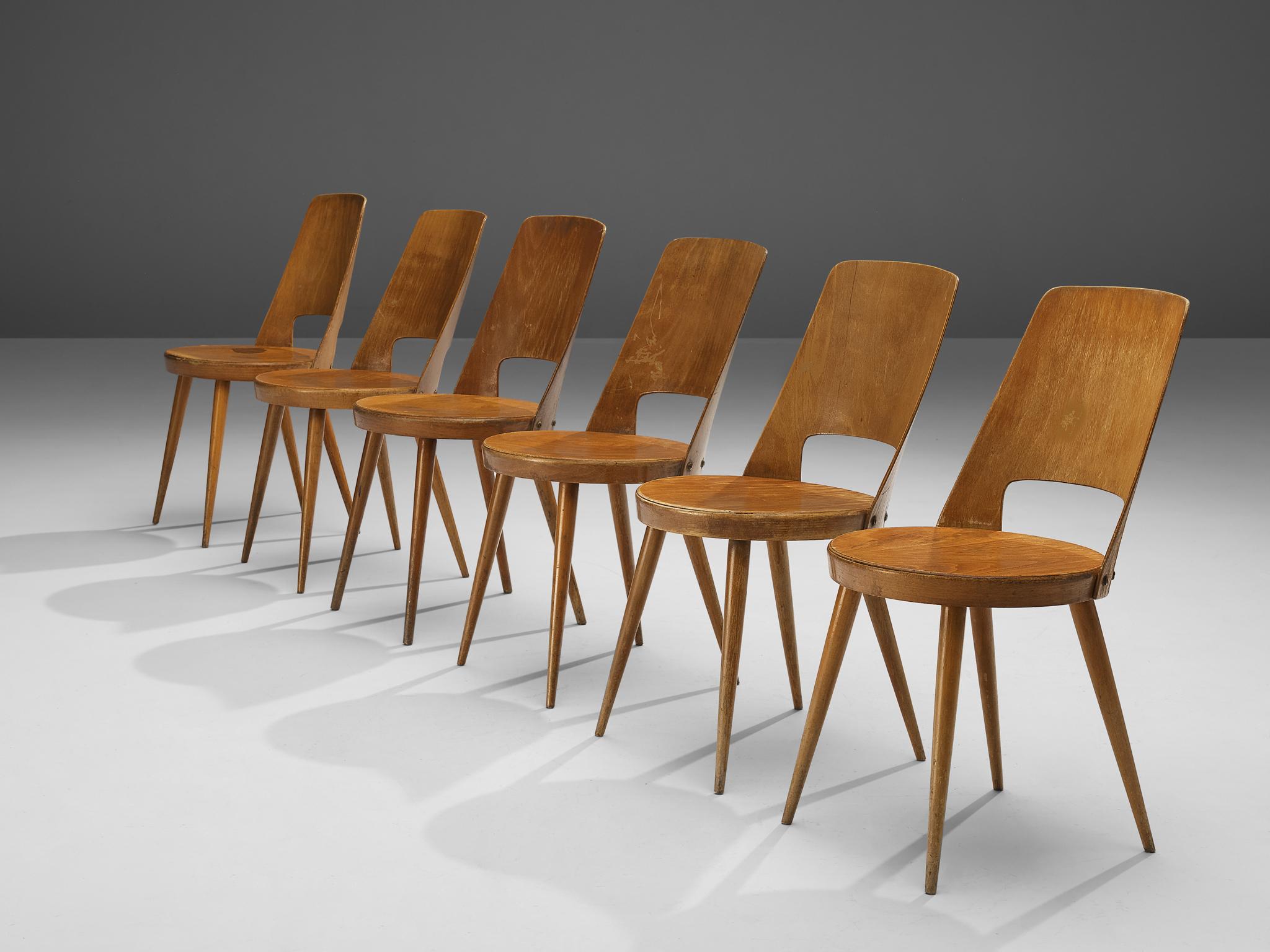 Jomaine Baumann 'Mondor' Dining Chairs in Plywood In Good Condition In Waalwijk, NL