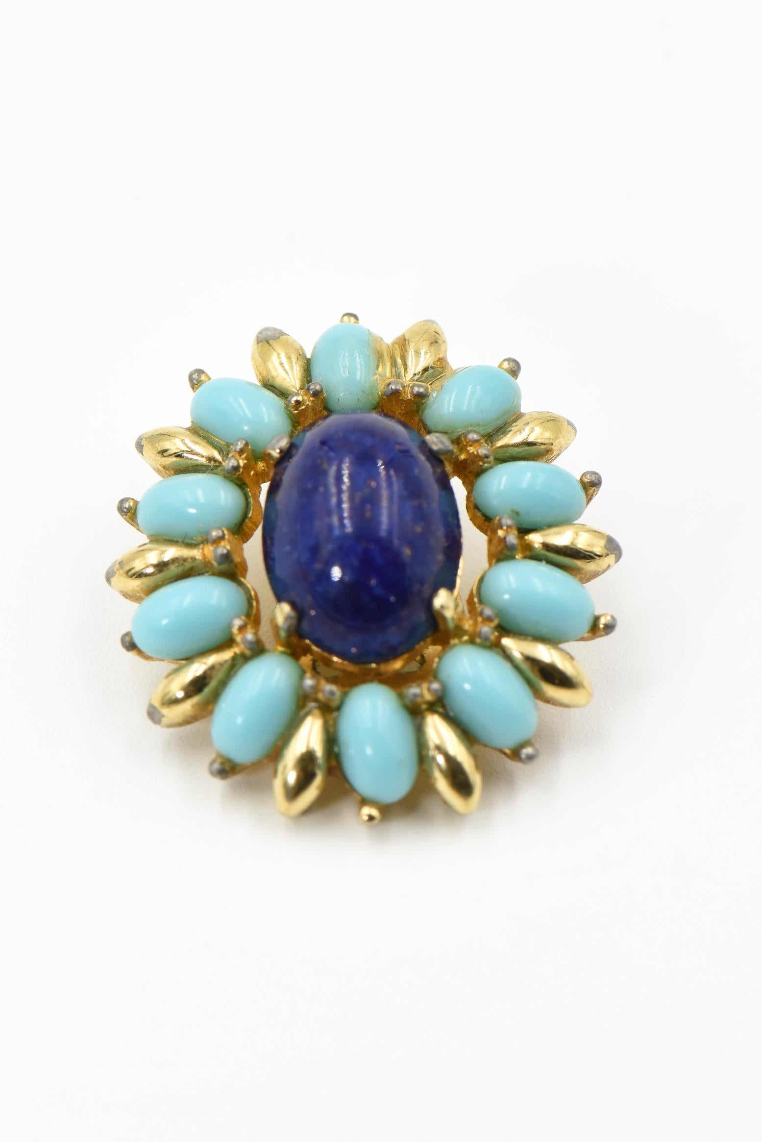Women's Jomaz Costume Turquoise and Lapis Lazuli Gold Tone Clip Earrings