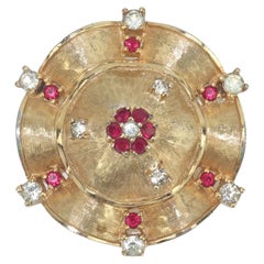 Jomaz, broche en rubis et strass de couleur or, années 1950