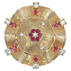 Vintage Jomaz Gold Tone Ruby Rhinestone Brooch, 1950's