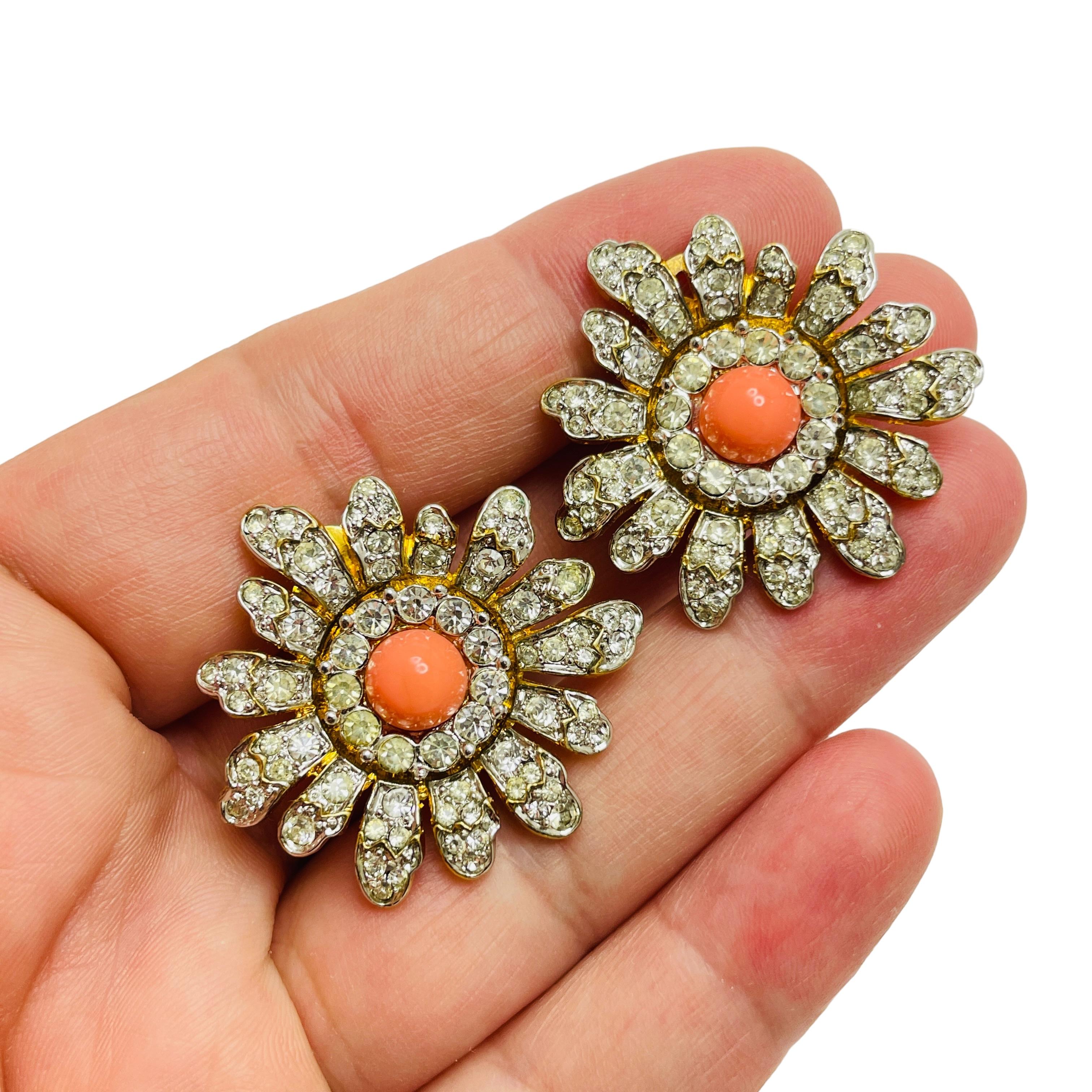 JOMAZ JOSEPH MAZER signierte Vintage Gold Kristall Koralle Designer Laufsteg-Ohrringe im Angebot 1