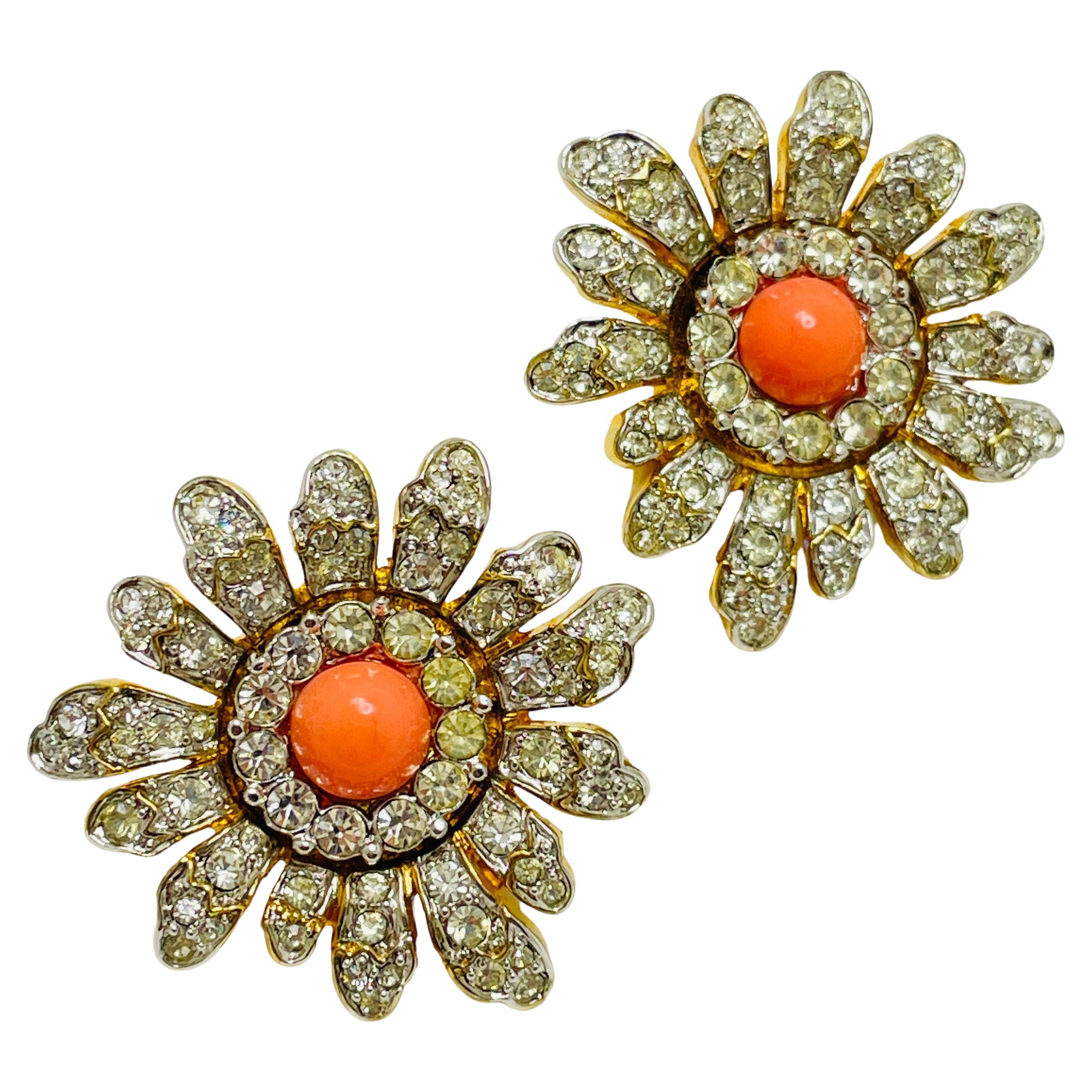JOMAZ JOSEPH MAZER signierte Vintage Gold Kristall Koralle Designer Laufsteg-Ohrringe im Angebot