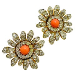 JOMAZ JOSEPH MAZER firmados vintage pendientes de oro cristal coral de diseño de pasarela