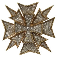 "Jomaz" Maltese Cross Brooch with Rhinestones in Excellent Vintage Condition