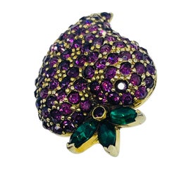 JOMAZ signiert Vintage Gold Ton Strass Erdbeere Designer Brosche