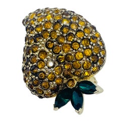 JOMAZ signed vintage gold tone rhinestones strawberry designer brooch