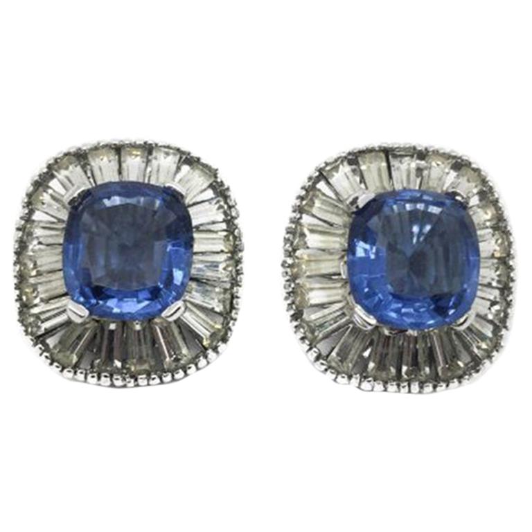Jomaz Vintage Deco Style Blue & White Crystal Earrings 1940s