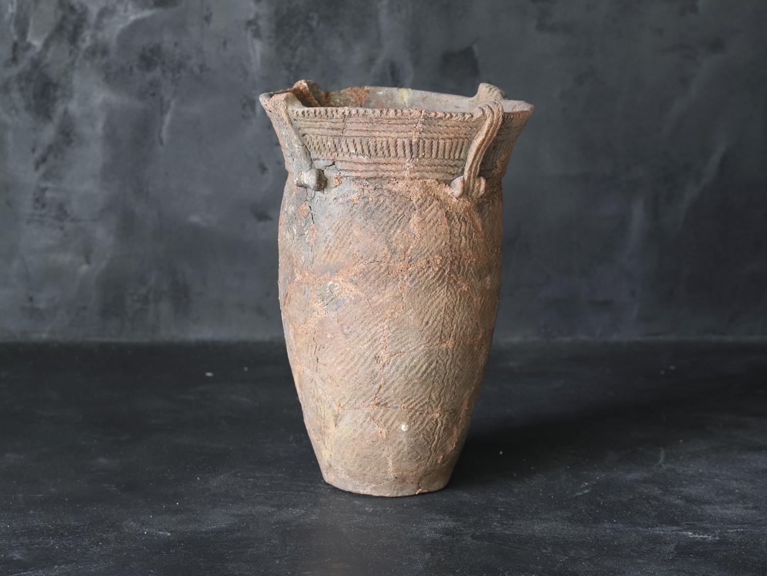 Earthenware Jomon Pottery Deep Bowl /Antique Japanese vase/c. 14, 000–300 BC/Wabi-sabi For Sale