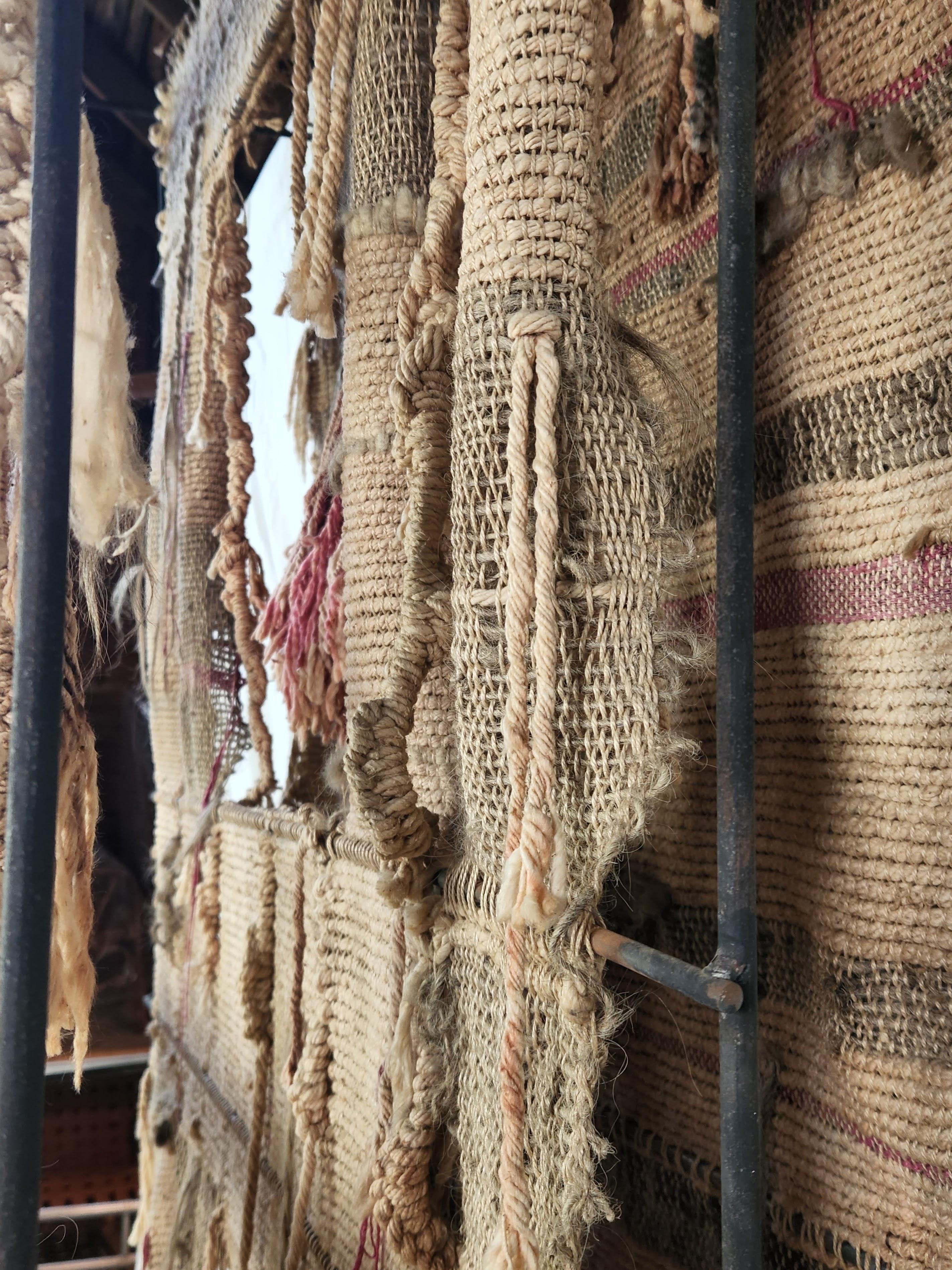 Dyed Jon B. Wahling Fiber Wall Art Suspended from a Welded Steel Armature, 1970s For Sale