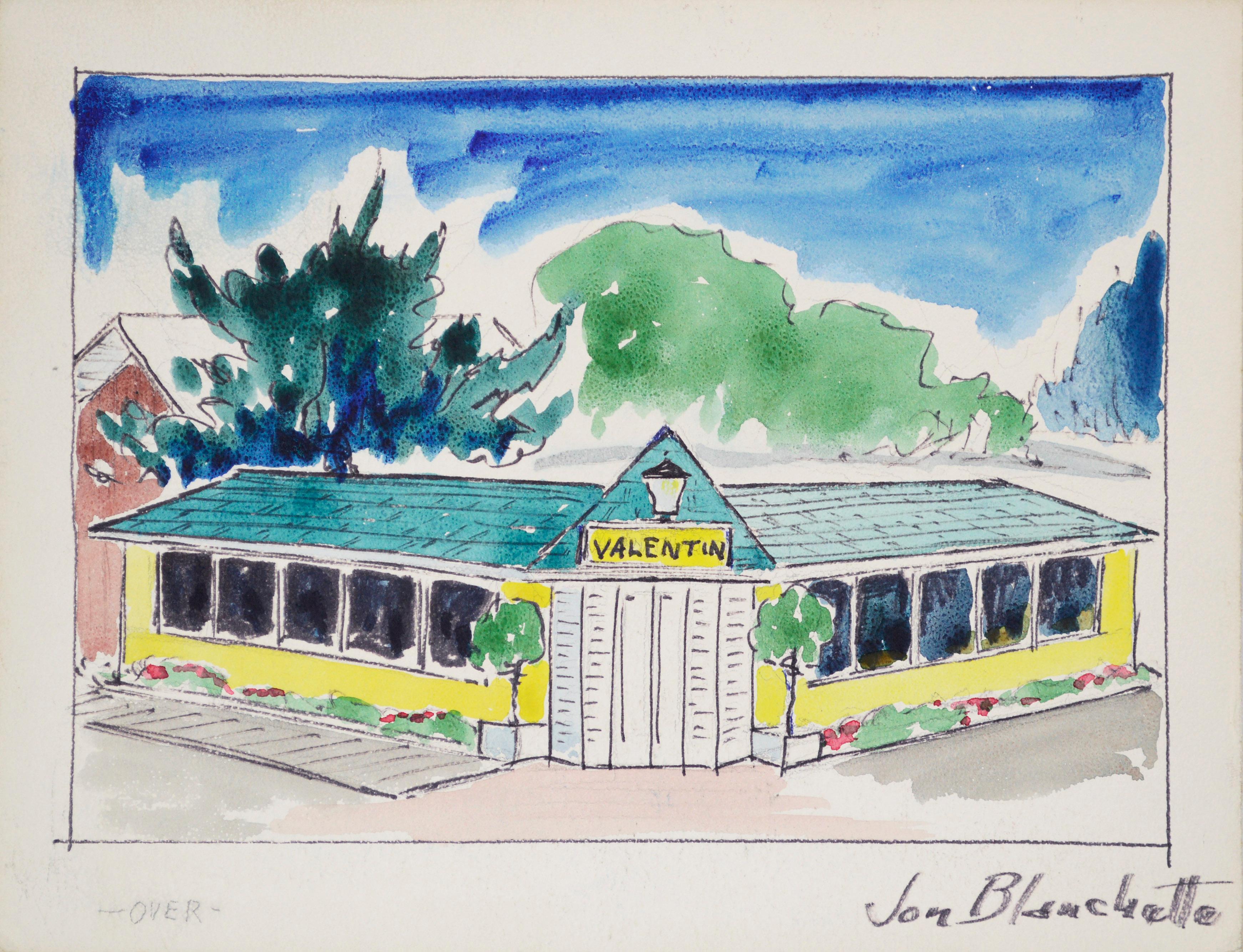 Jon Blanchette Landscape Painting - Mid Century Aptos California Market Watercolor