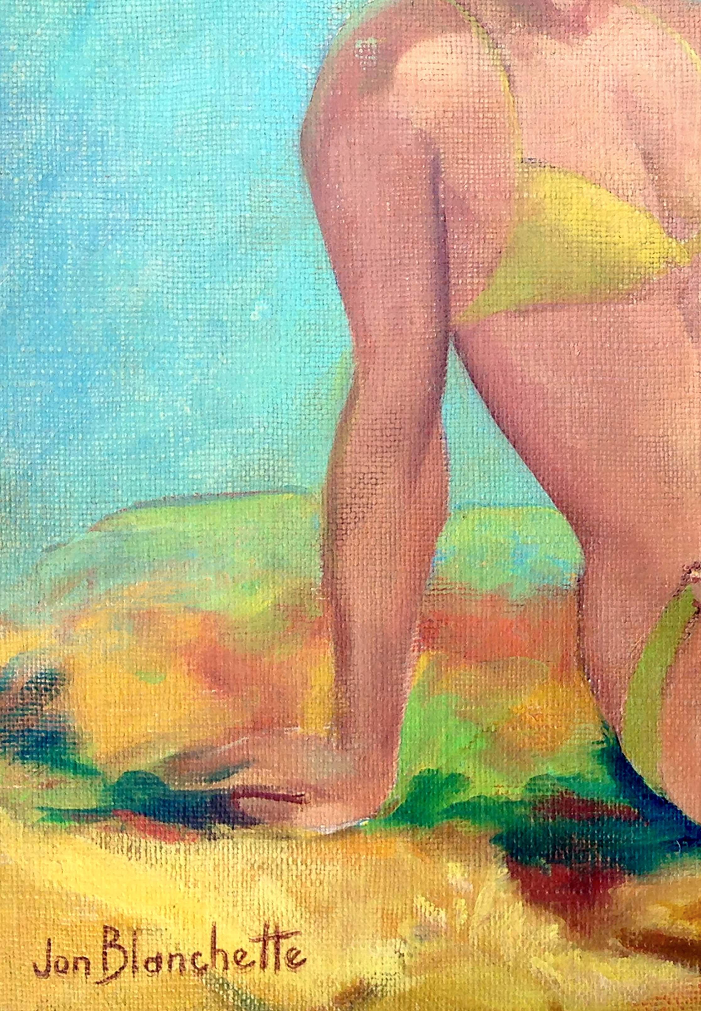 Basking in the Sun – Bunte weibliche Figurenmalerei aus der Mitte des Jahrhunderts  (Amerikanischer Impressionismus), Painting, von Jon Blanchette