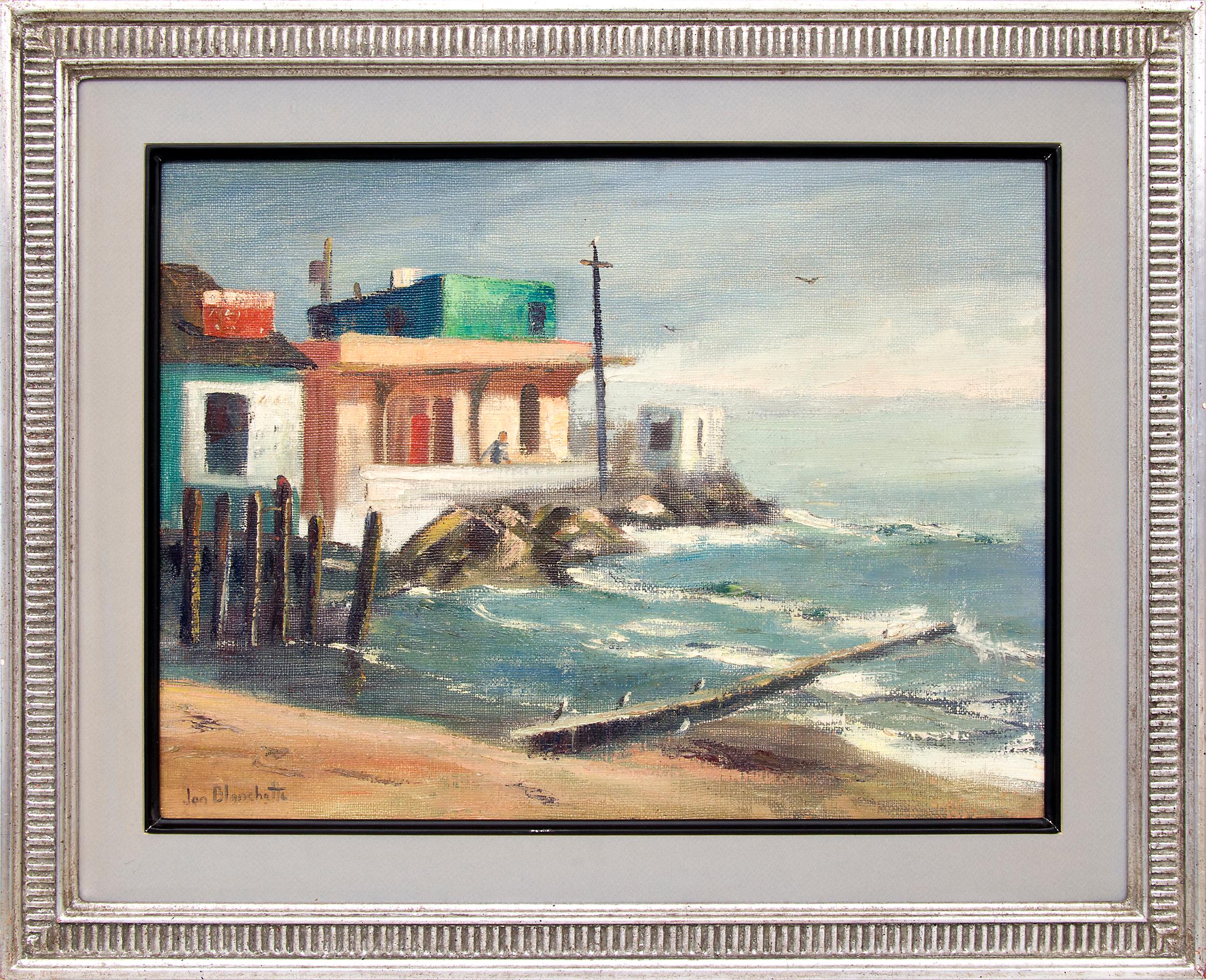 Jon Blanchette Figurative Painting - Capitola, California, 1950s Framed California Seascape Marine Oil Painting