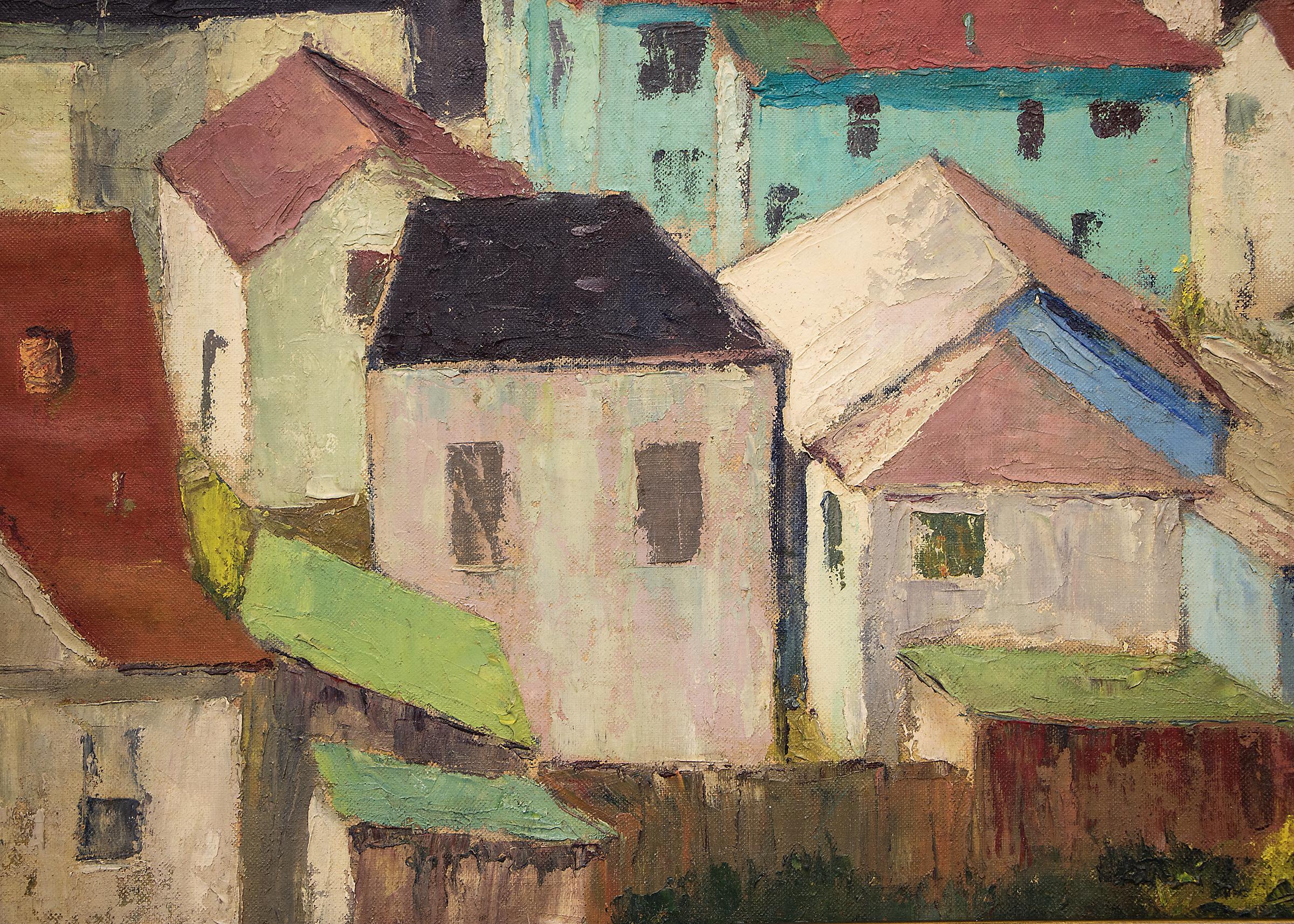 Capitola Roofs (California) - American Modern Painting by Jon Blanchette