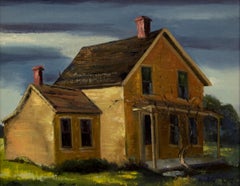 Paysage de Santa Cruz Est : Ferme jaune avec nuages d'orage Peinture à l'huile