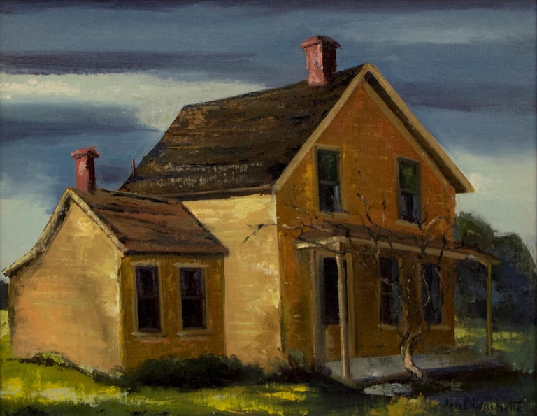 East Santa Cruz (California), Farm House with Storm Clouds Landscape Painting - Brown Figurative Painting by Jon Blanchette
