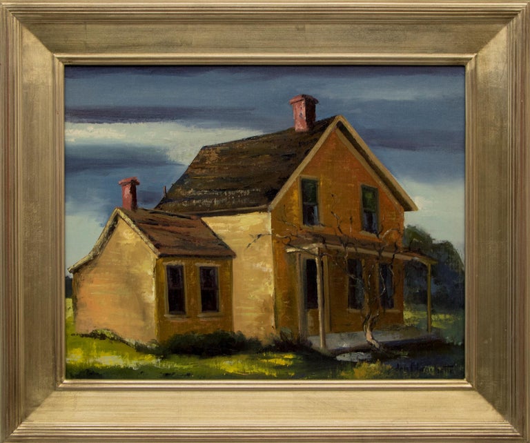 Jon Blanchette Figurative Painting - East Santa Cruz (California), Farm House with Storm Clouds Landscape Painting