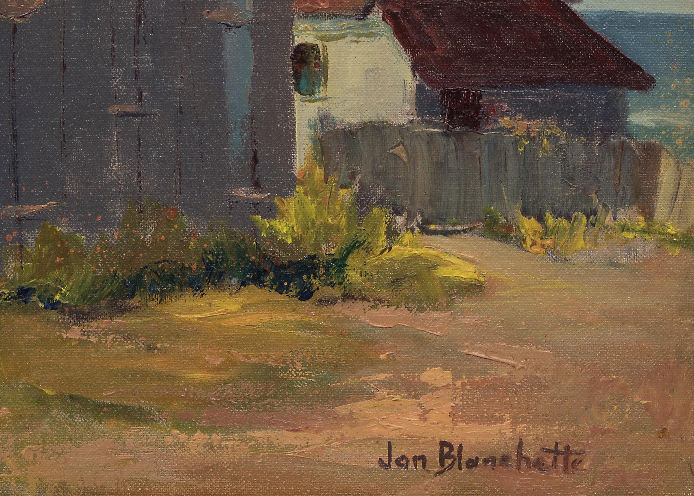 Mendocino (California), Paisaje costero de California Pintura al óleo, Gris, Azul - Figurative Painting Marrón de Jon Blanchette