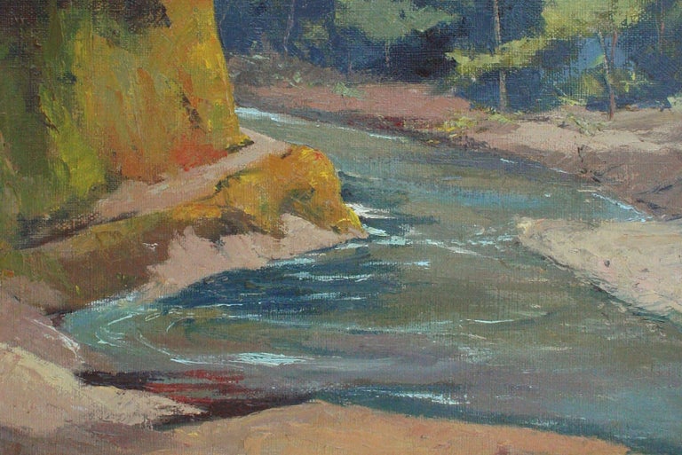 Mid Century California Mountain Stream Landscape  - Brown Landscape Painting by Jon Blanchette
