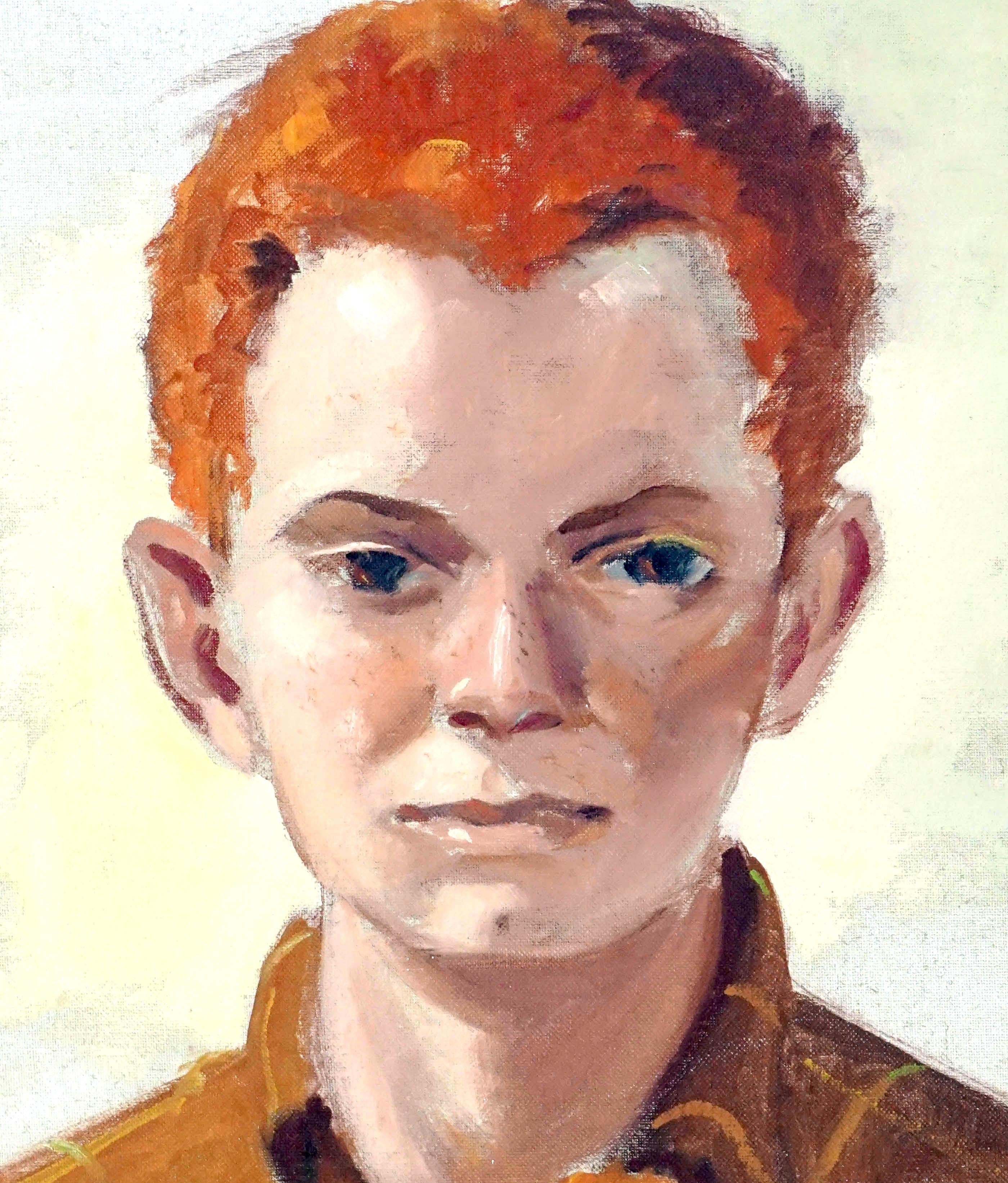 Mid Century Portrait -- Freckled Red Head Boy - American Impressionist Painting by Jon Blanchette
