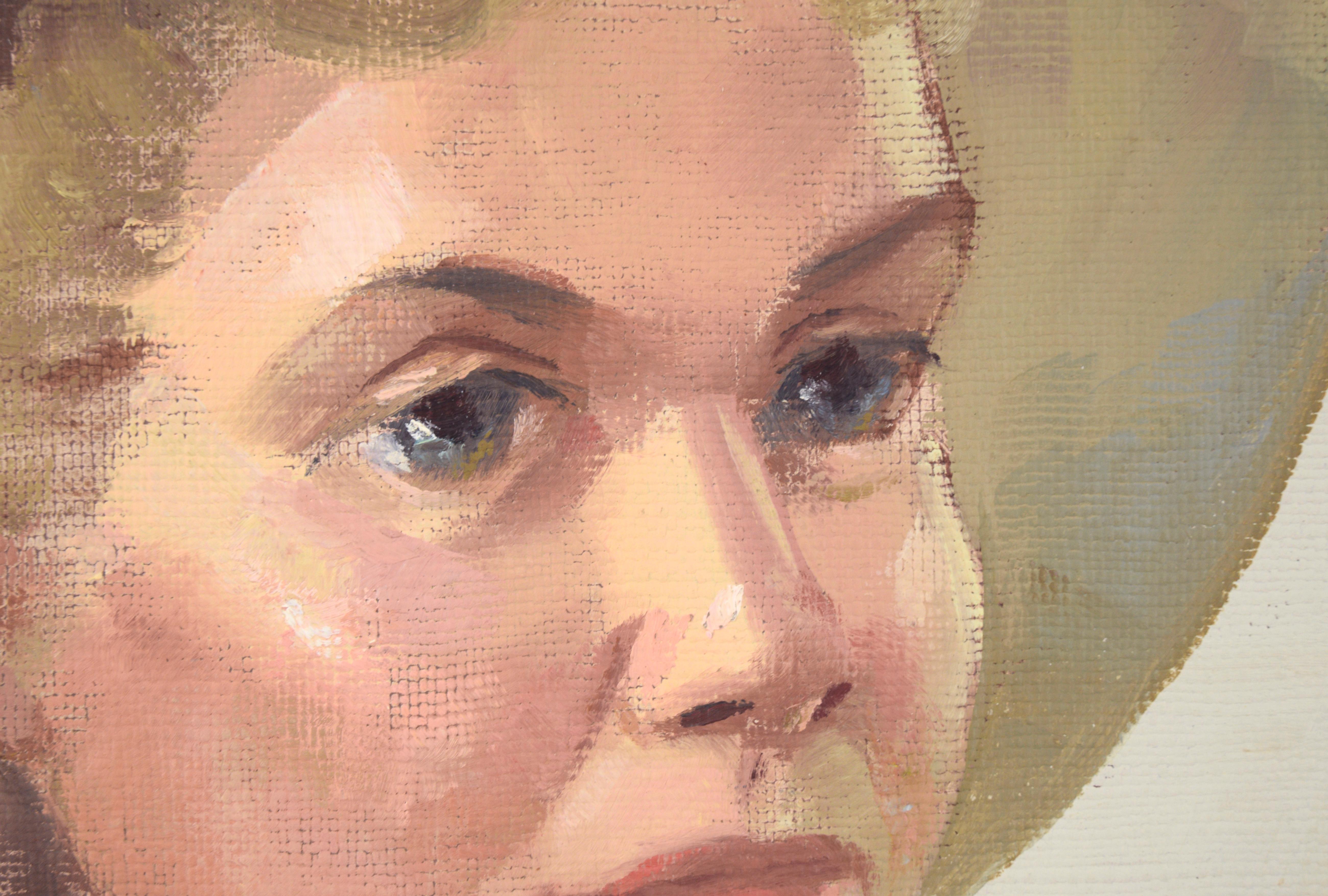 Porträt einer Frau aus der Mitte des Jahrhunderts (Braun), Portrait Painting, von Jon Blanchette