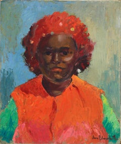 Portrait de femme au chapeau rouge au milieu du siècle