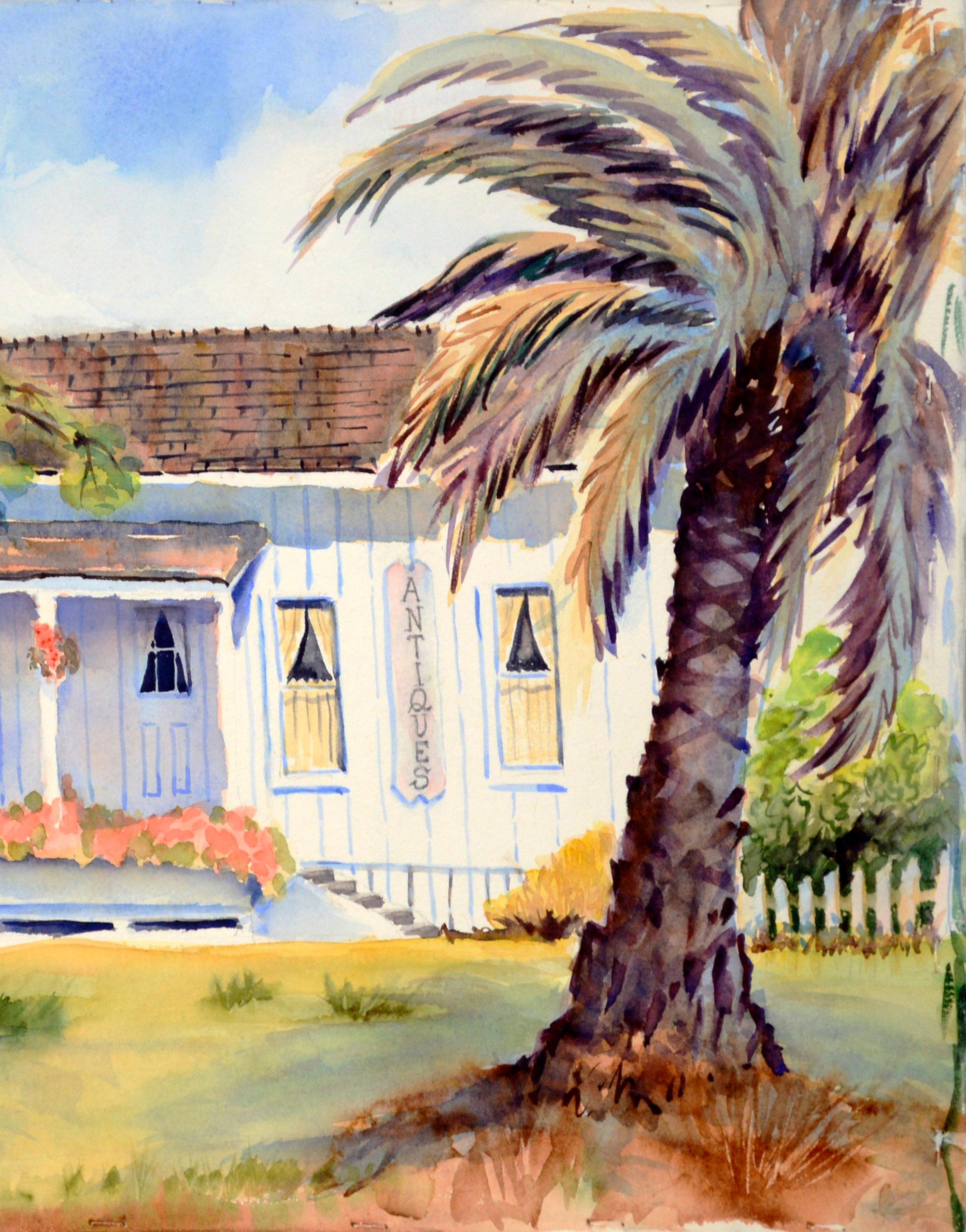 Quaint Antike Scheune, Kalifornien Landschaft, Aquarell aus der Mitte des Jahrhunderts  (Amerikanischer Impressionismus), Art, von Jon Blanchette