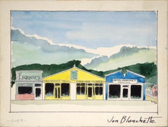 Vintage Shops in Aptos Village on Soquel Drive, Aptos, California - Watercolor