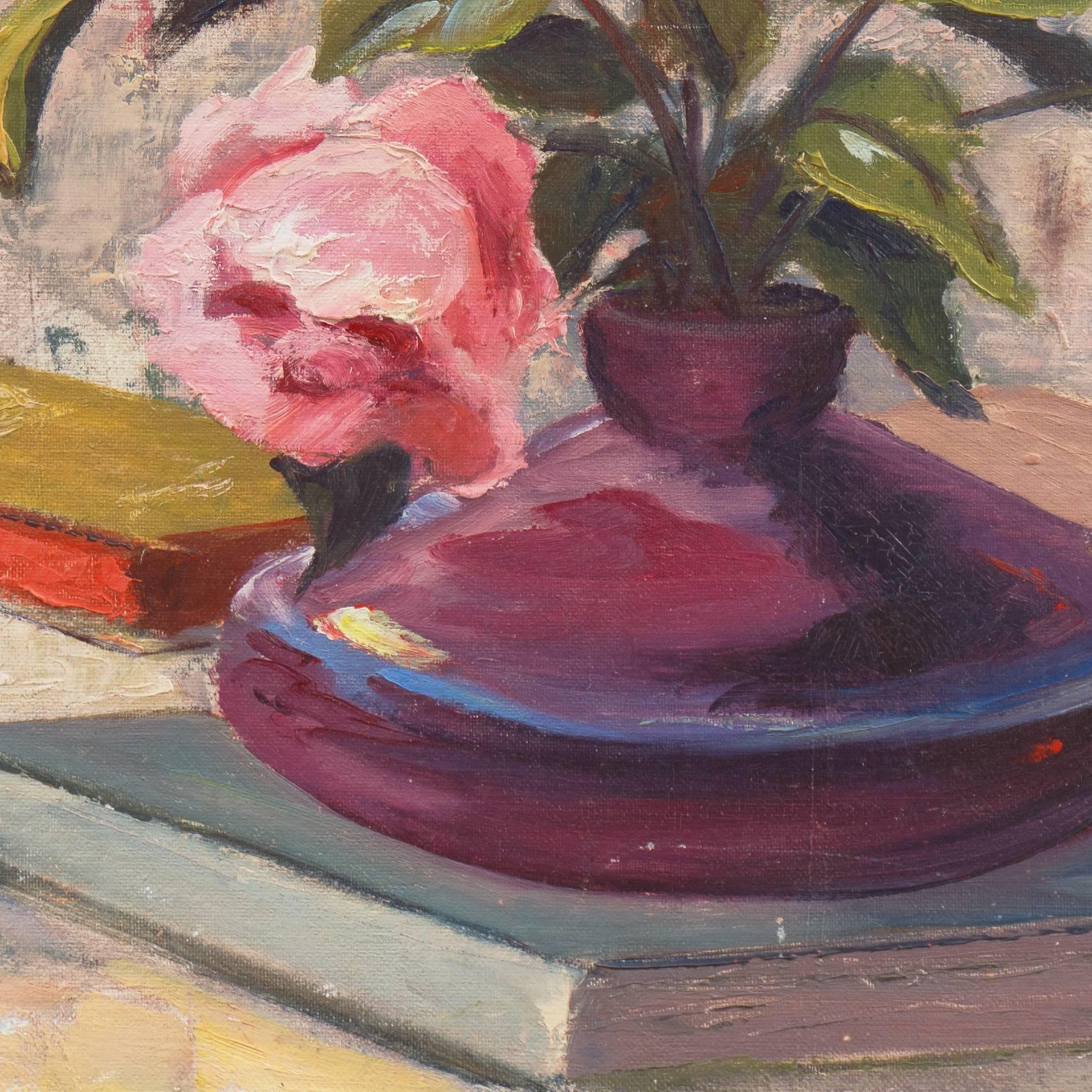 'Still Life of Pink Roses', American Impressionist Oil, Santa Cruz Art League For Sale 3