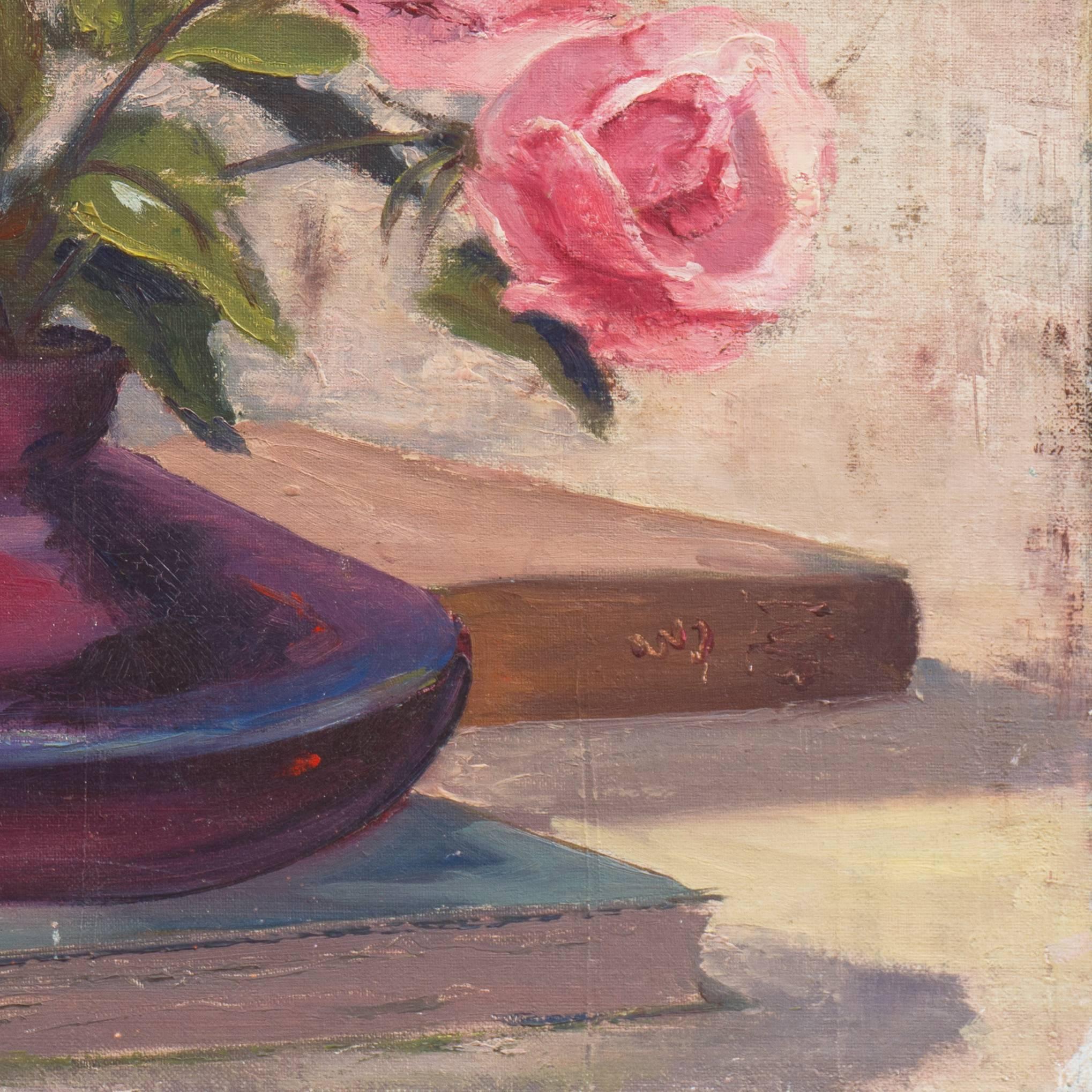 'Still Life of Pink Roses', American Impressionist Oil, Santa Cruz Art League  - Post-Impressionist Painting by Jon Blanchette