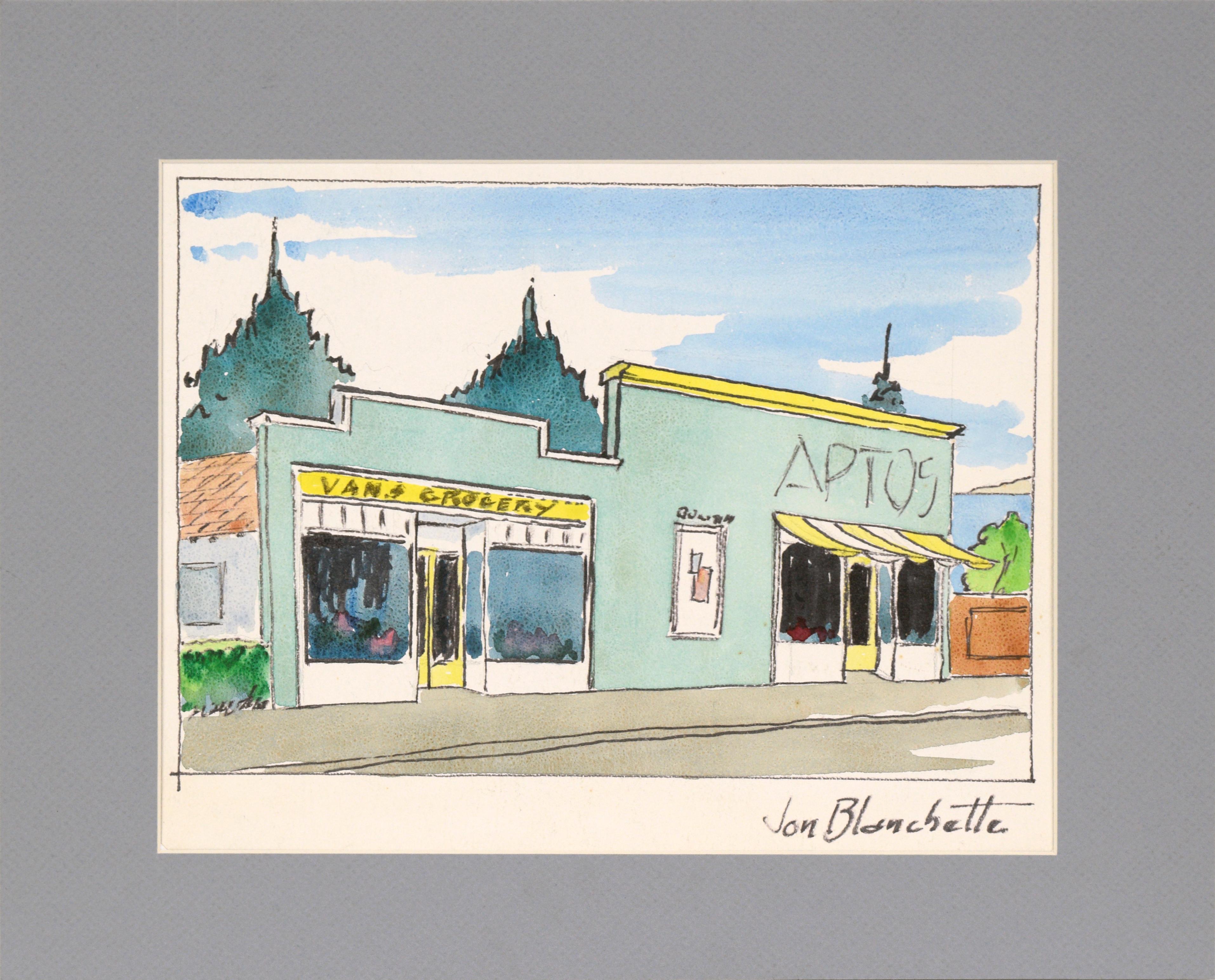 Van's Grocery, Aptos Village - Mid Century California Landscape 