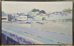 New England Beach Town Fauvist Palette Modernist Framed Large Oil Painting
