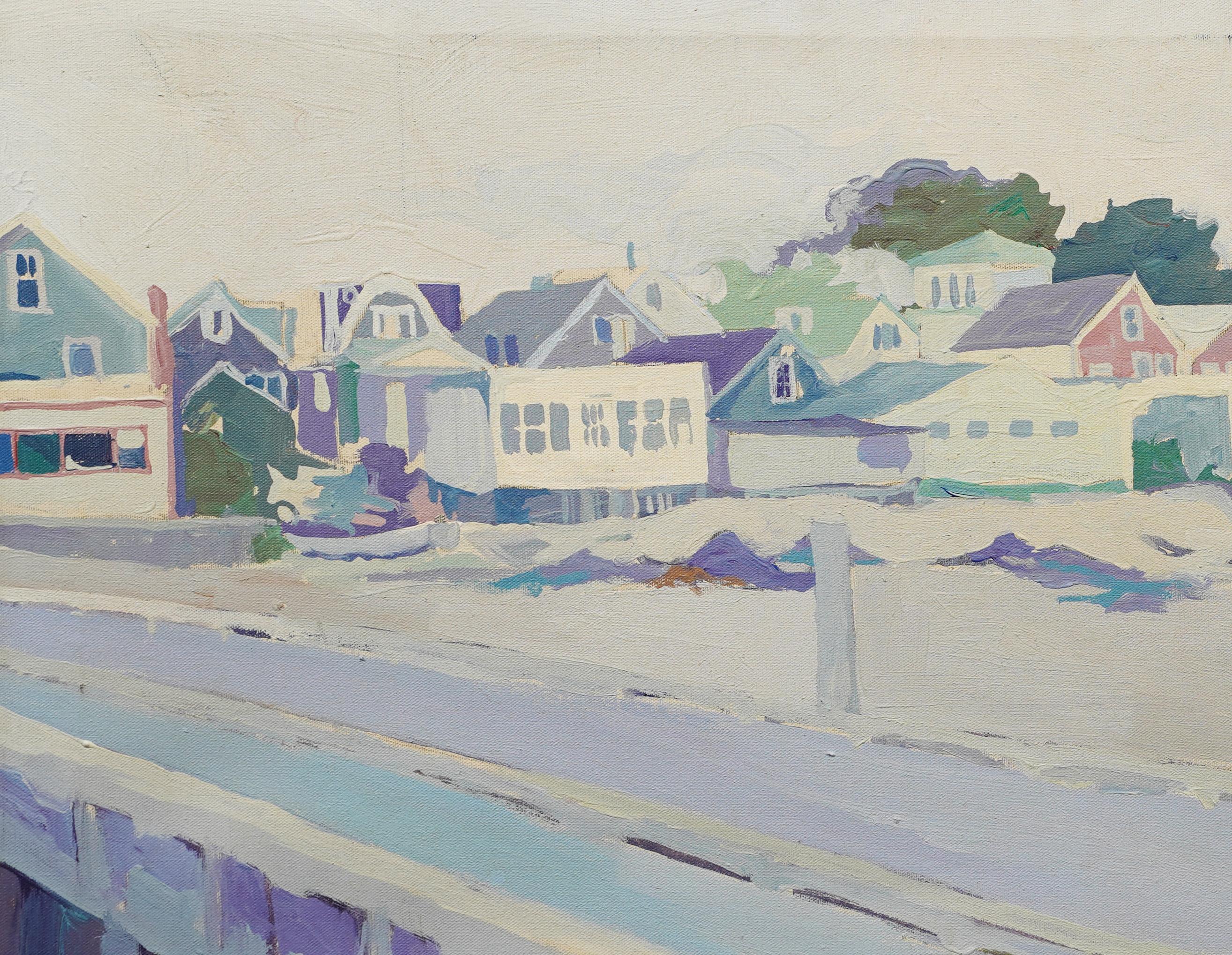  New England Beach Town Fauvist Palette Modernist Framed Large Oil Painting For Sale 3
