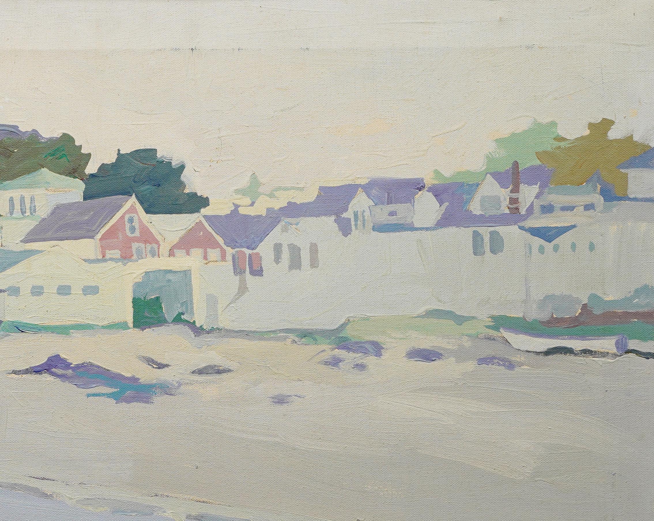  New England Beach Town Fauvist Palette Modernist Framed Large Oil Painting For Sale 4