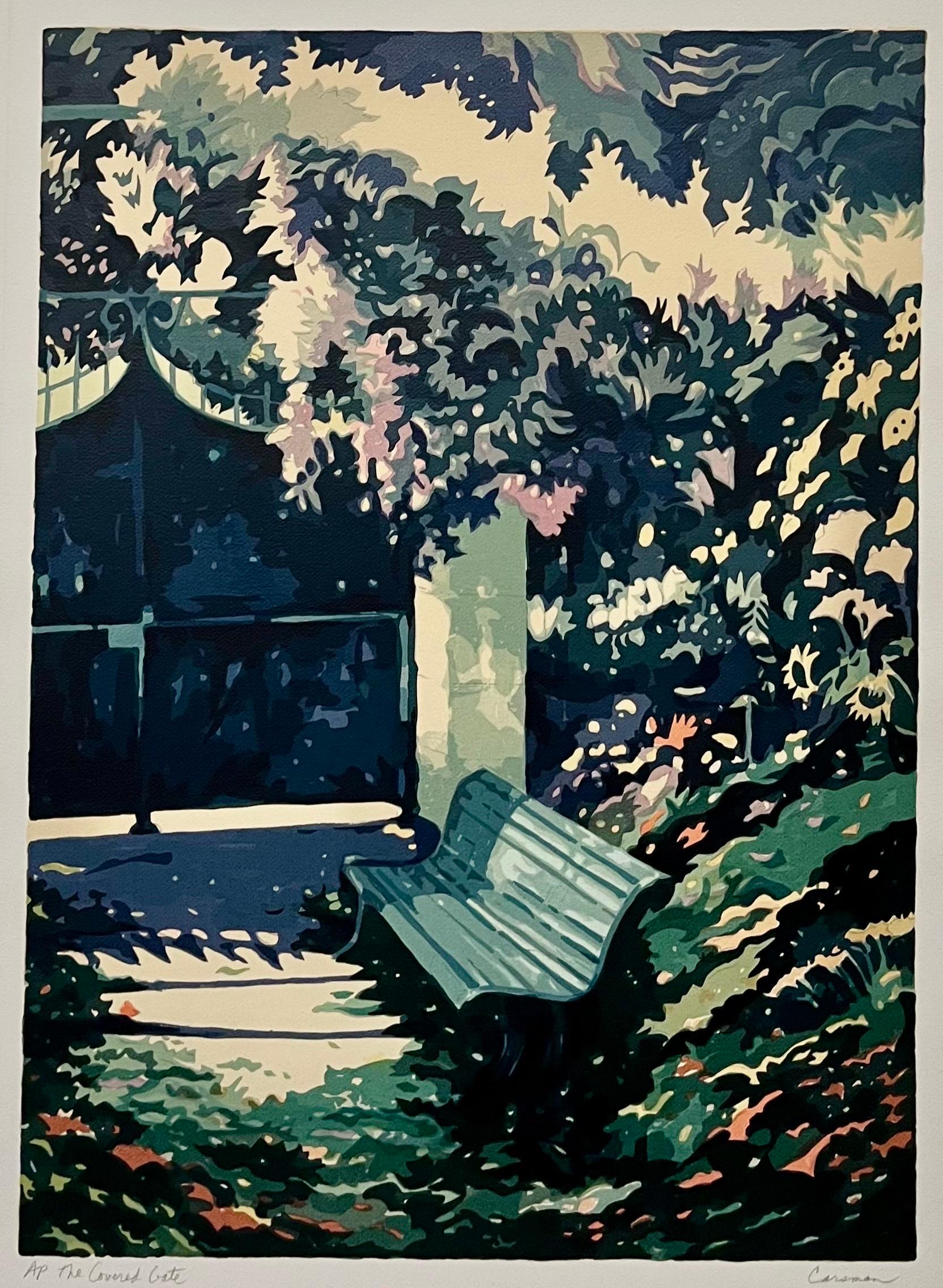 Jon Carsman Landscape Print - Park Bench Silkscreen Lithograph Hand Signed "The Covered Gate"